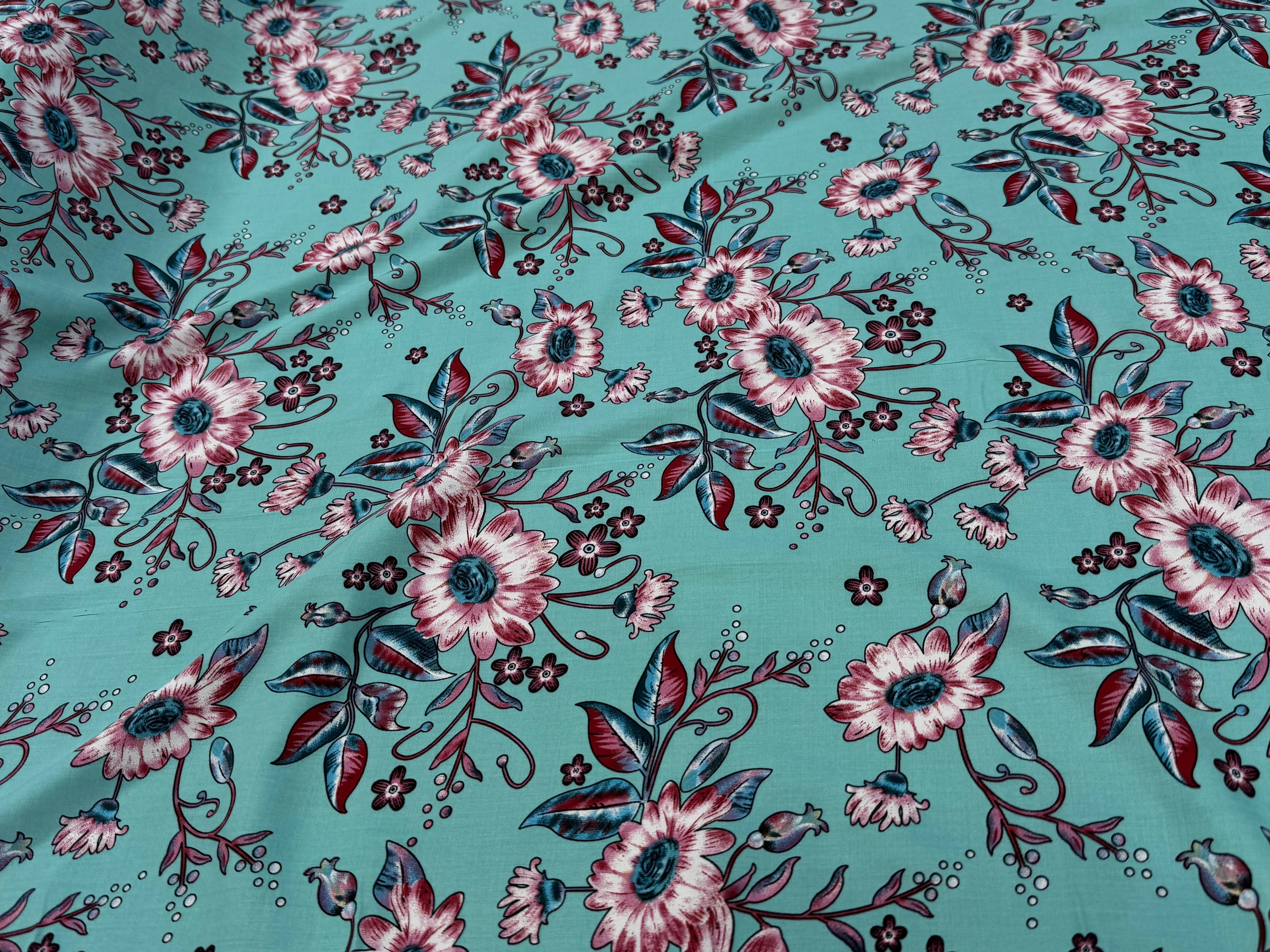 TISSU 100% VISCOSE IMPRIMÉ FOND AQUA - My Little Coupon