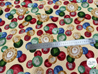 TISSU 100% VISCOSE IMPRIMÉ FOND CREME MOTIFS CIRCULAIRES - My Little Coupon
