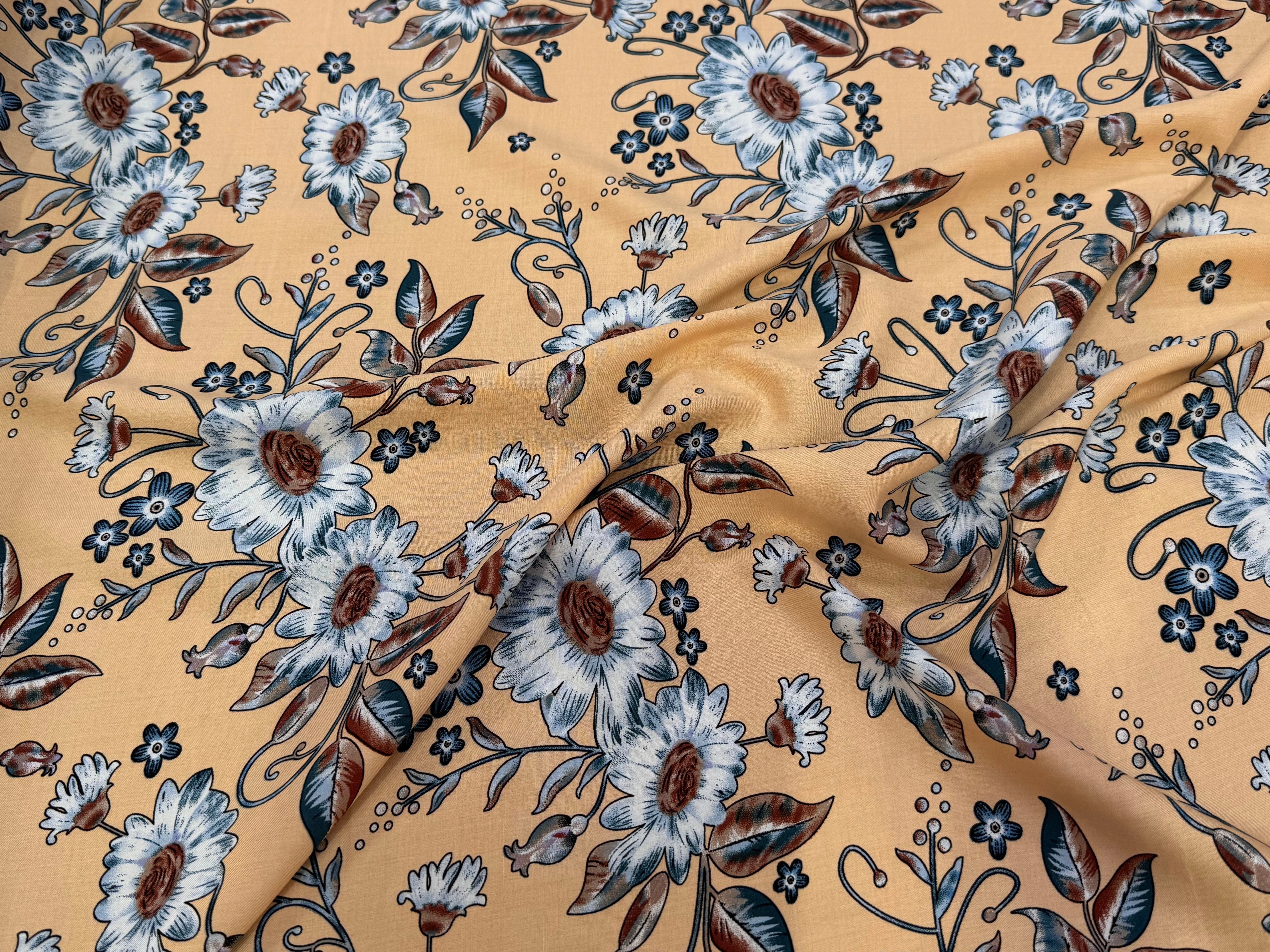 TISSU 100% VISCOSE IMPRIMÉ FOND DOWN ORANGE - My Little Coupon