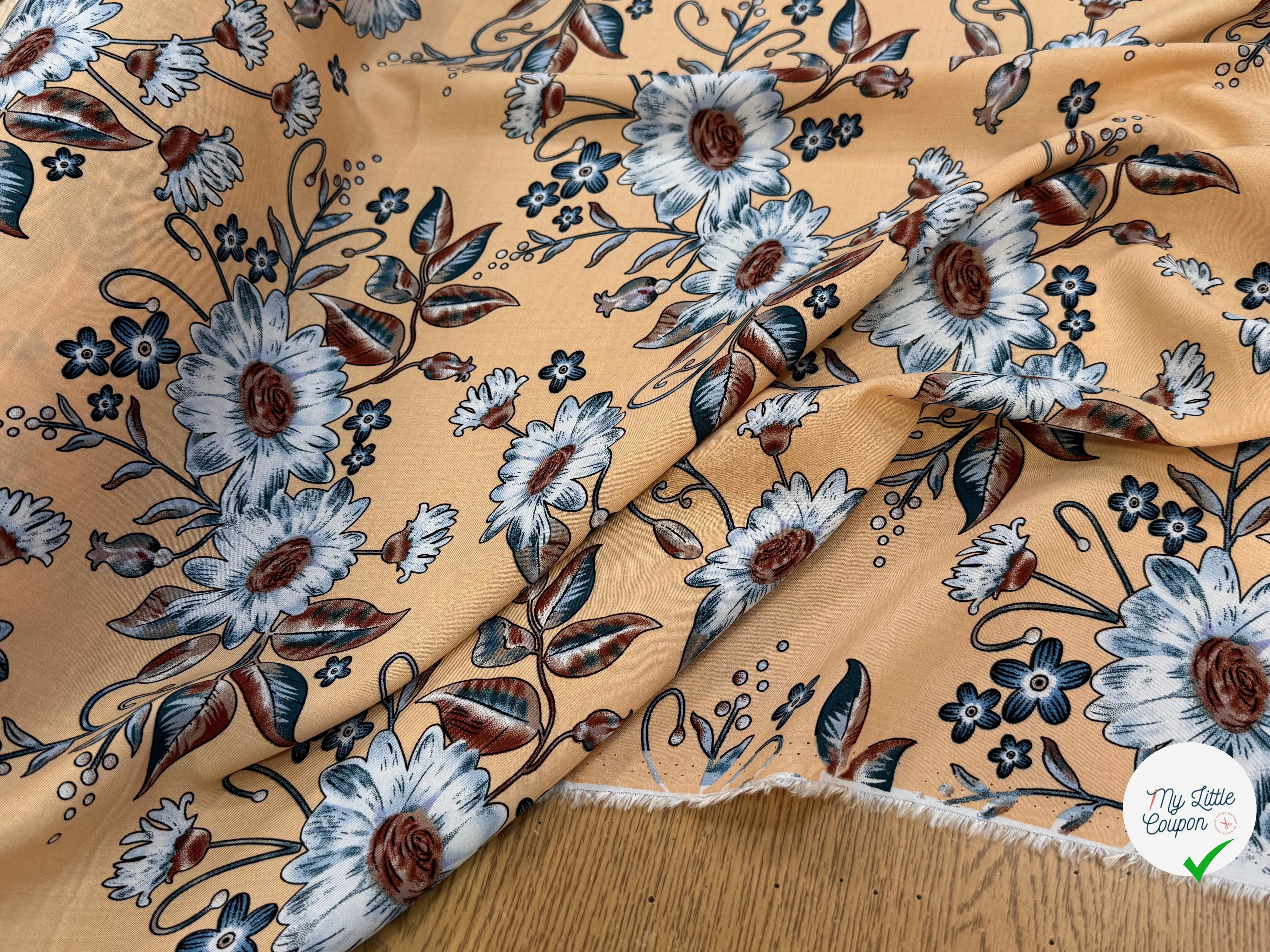 TISSU 100% VISCOSE IMPRIMÉ FOND DOWN ORANGE - My Little Coupon