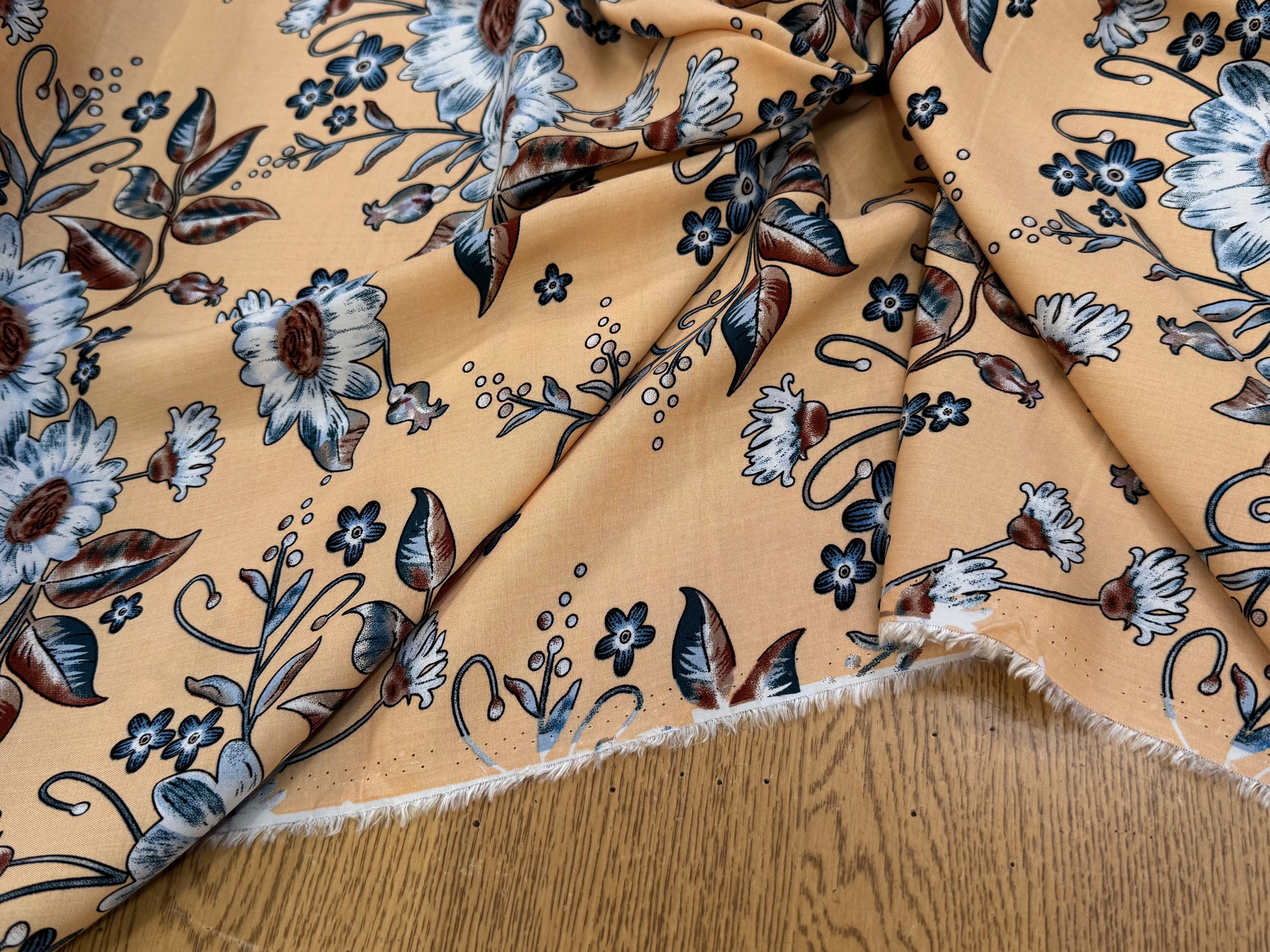 TISSU 100% VISCOSE IMPRIMÉ FOND DOWN ORANGE - My Little Coupon