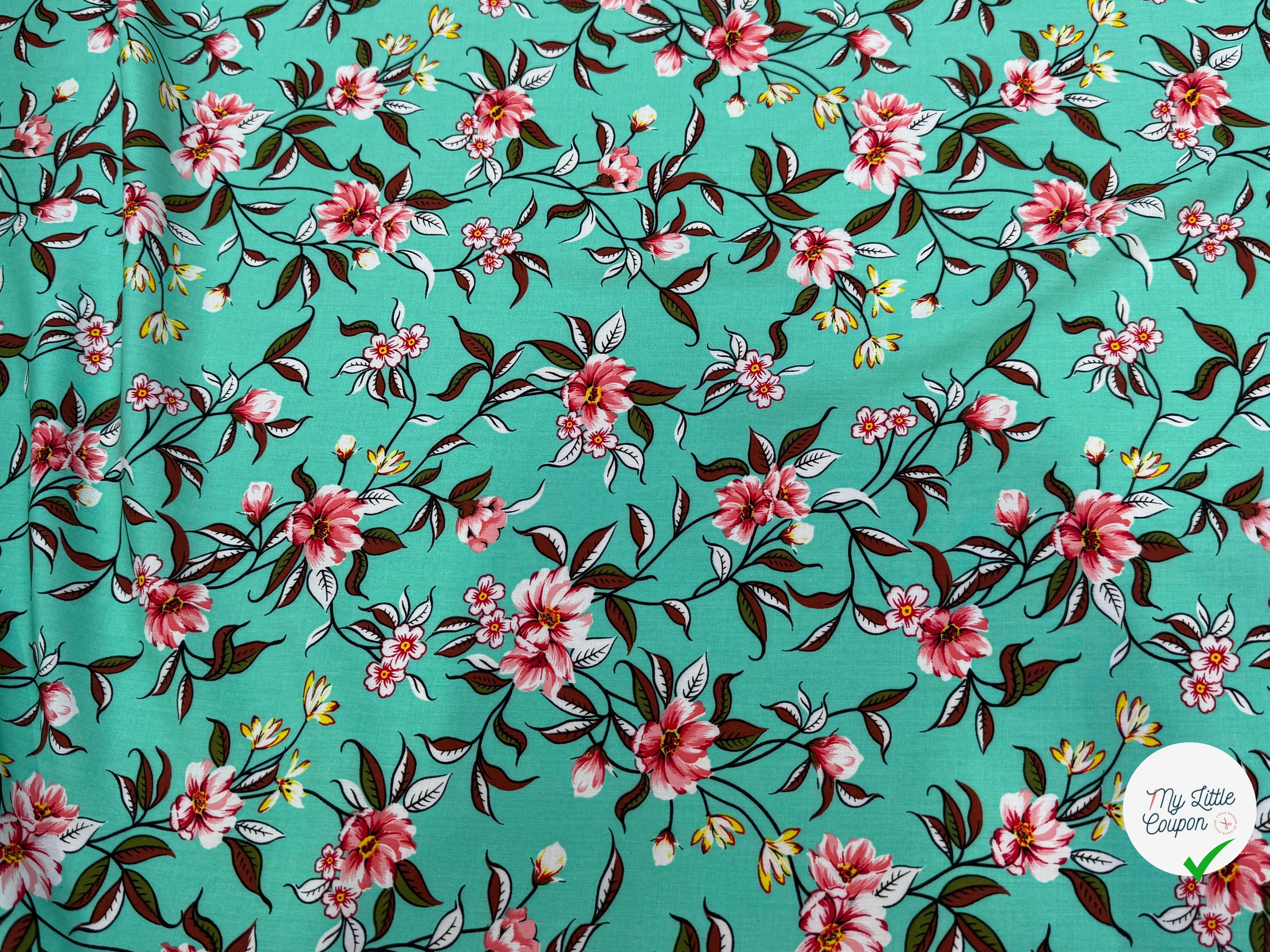 TISSU 100% VISCOSE IMPRIMÉ FOND LAGOON - My Little Coupon