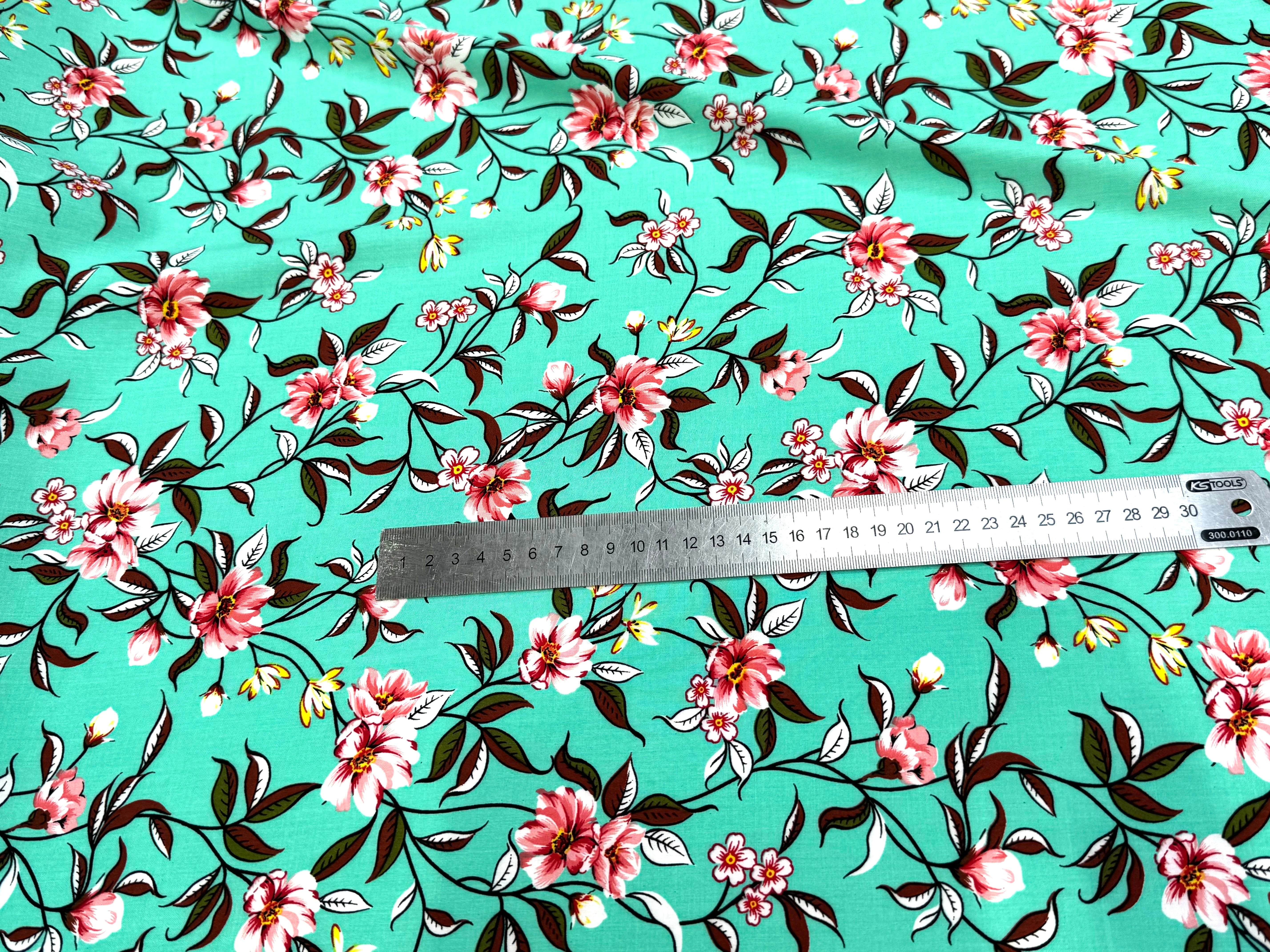 TISSU 100% VISCOSE IMPRIMÉ FOND LAGOON - My Little Coupon