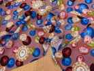 TISSU 100% VISCOSE IMPRIMÉ FOND VIEUX ROSE MOTIFS CIRCULAIRES - My Little Coupon