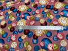 TISSU 100% VISCOSE IMPRIMÉ FOND VIEUX ROSE MOTIFS CIRCULAIRES - My Little Coupon