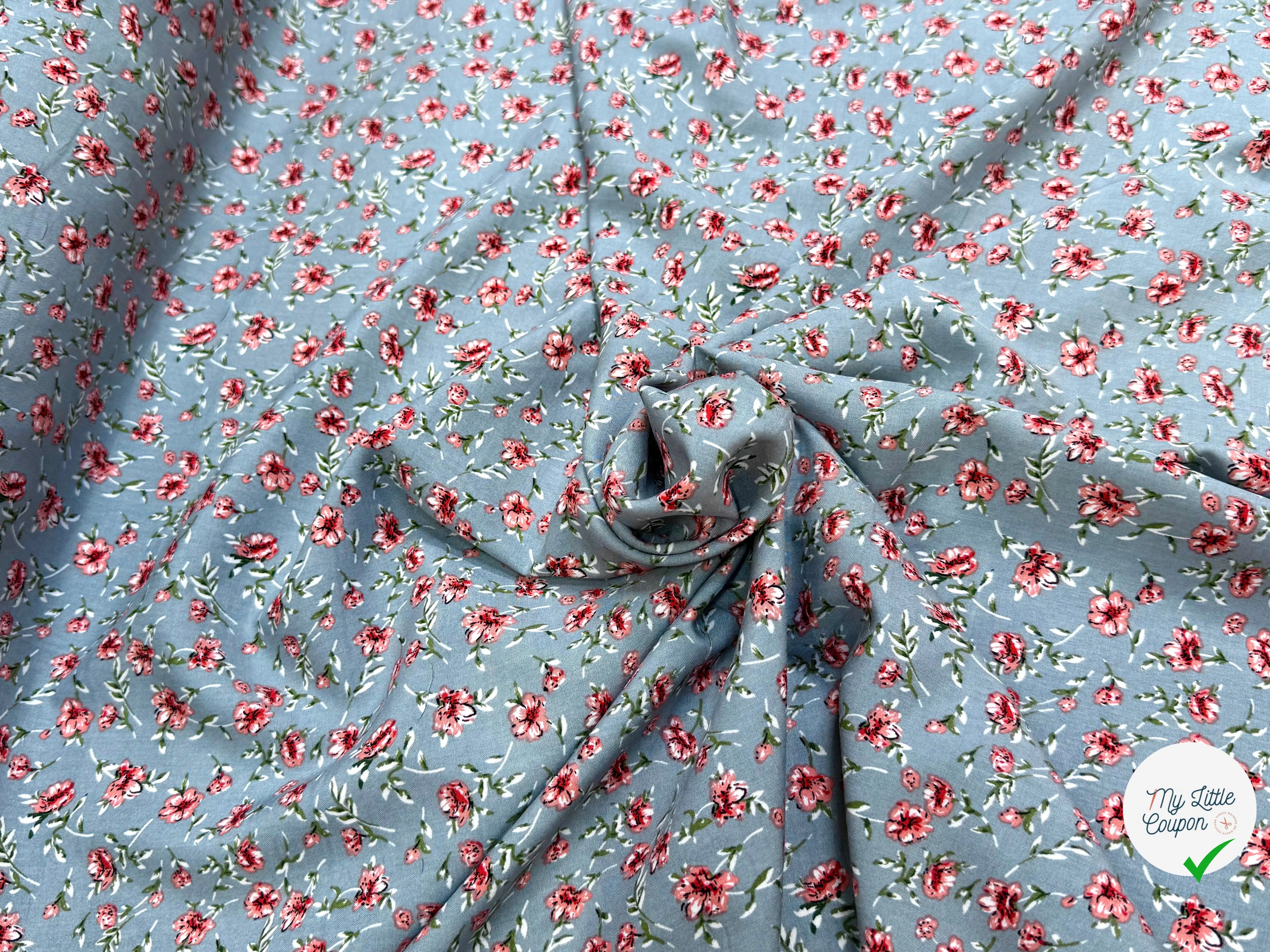 TISSU 100% VISCOSE IMPRIMÉ MINI FLEURS FOND GRIS - My Little Coupon