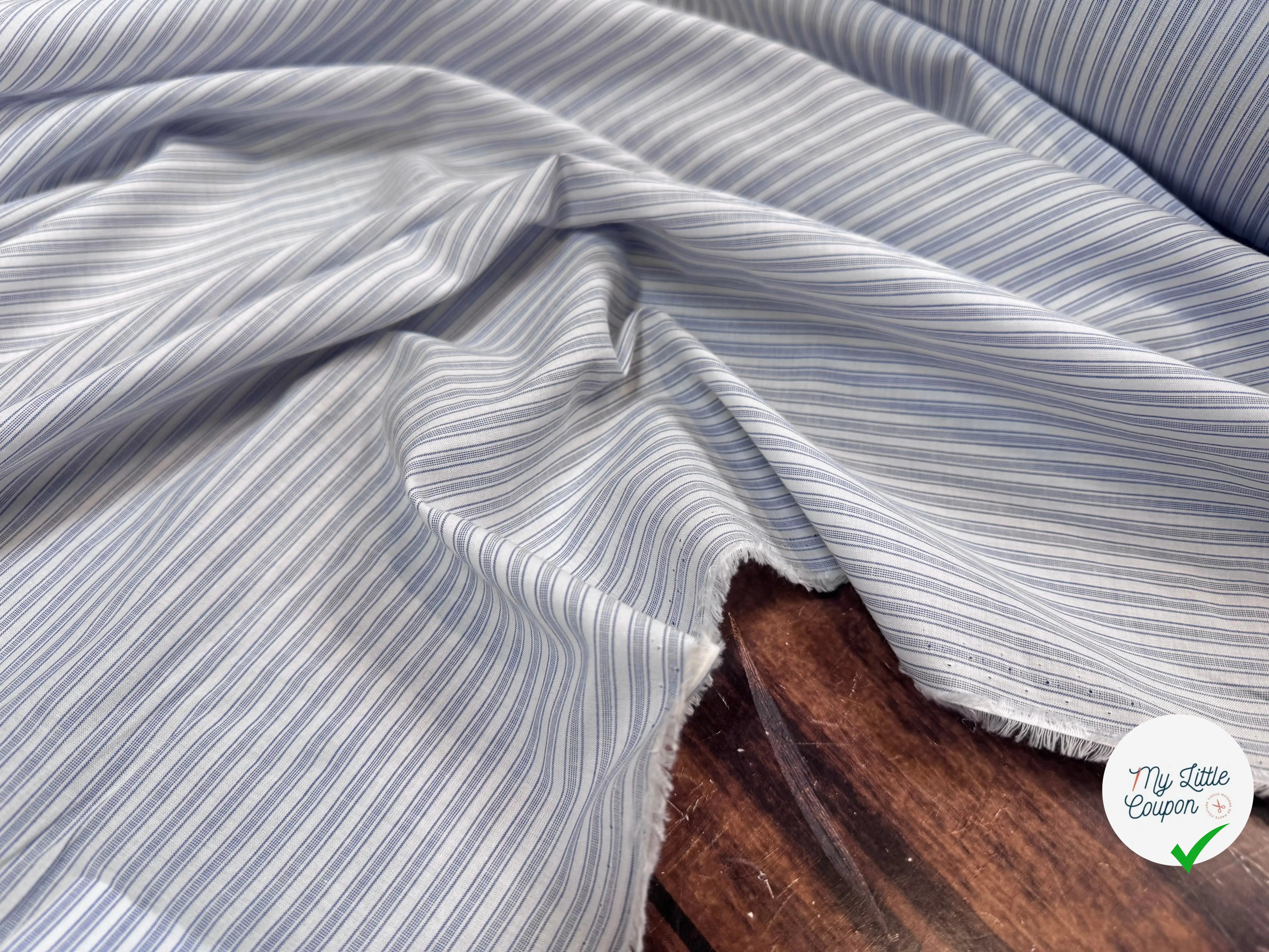 TISSU CHEMISE COTON BLANCHE À RAYURES BLEU - My Little Coupon
