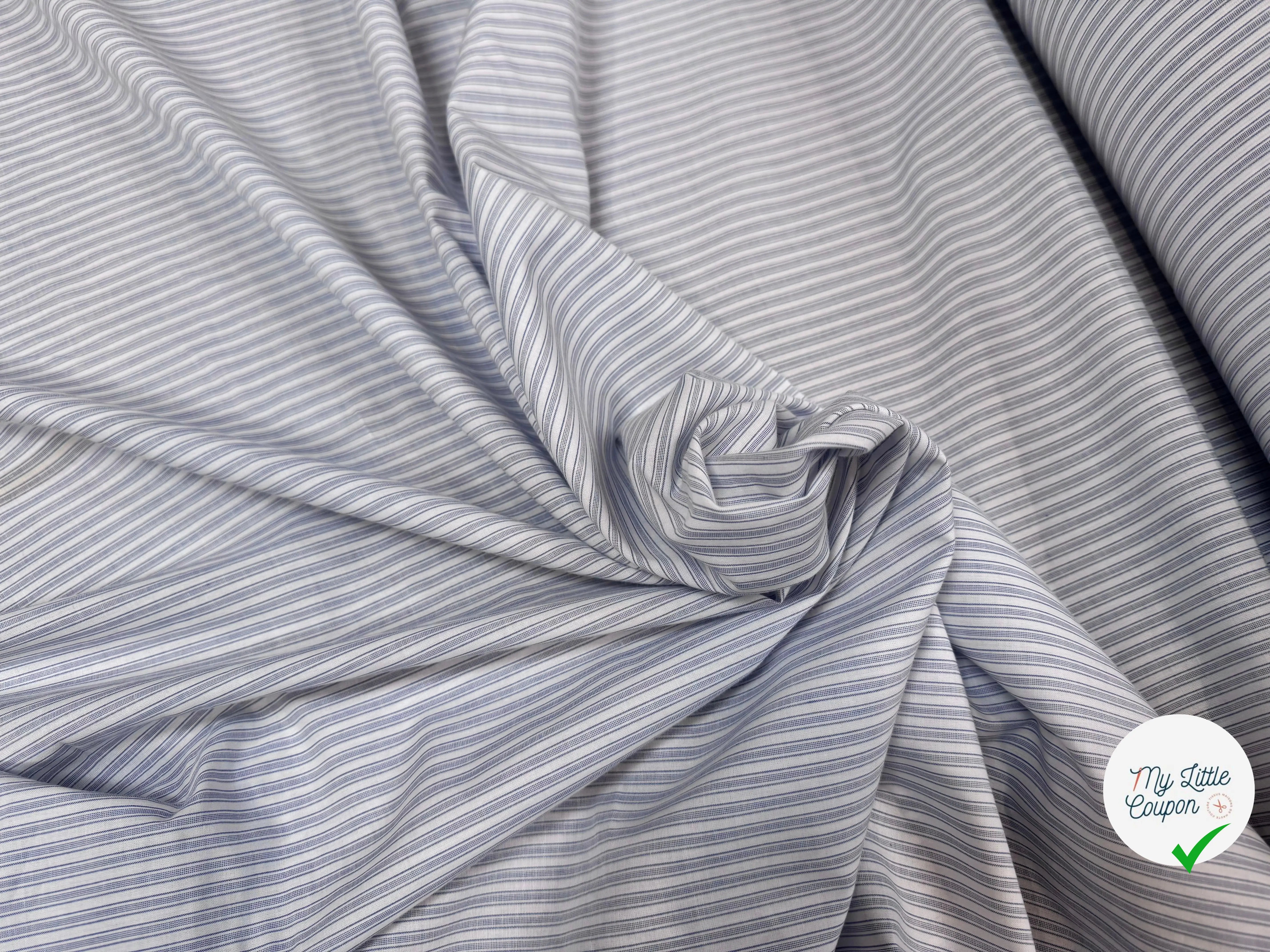TISSU CHEMISE COTON BLANCHE À RAYURES BLEU - My Little Coupon