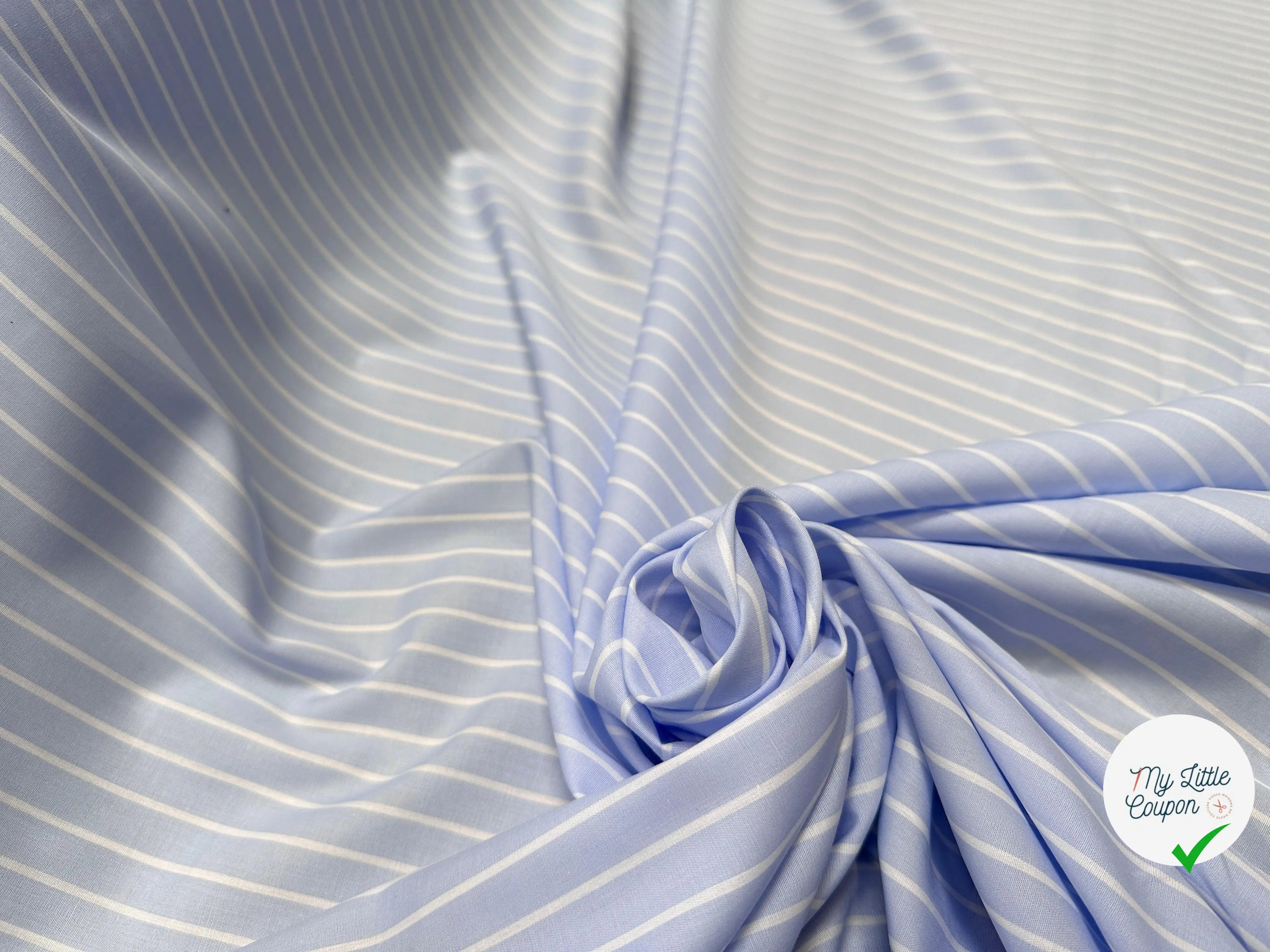 TISSU CHEMISE COTON BLEU RAYURE BLANC - My Little Coupon