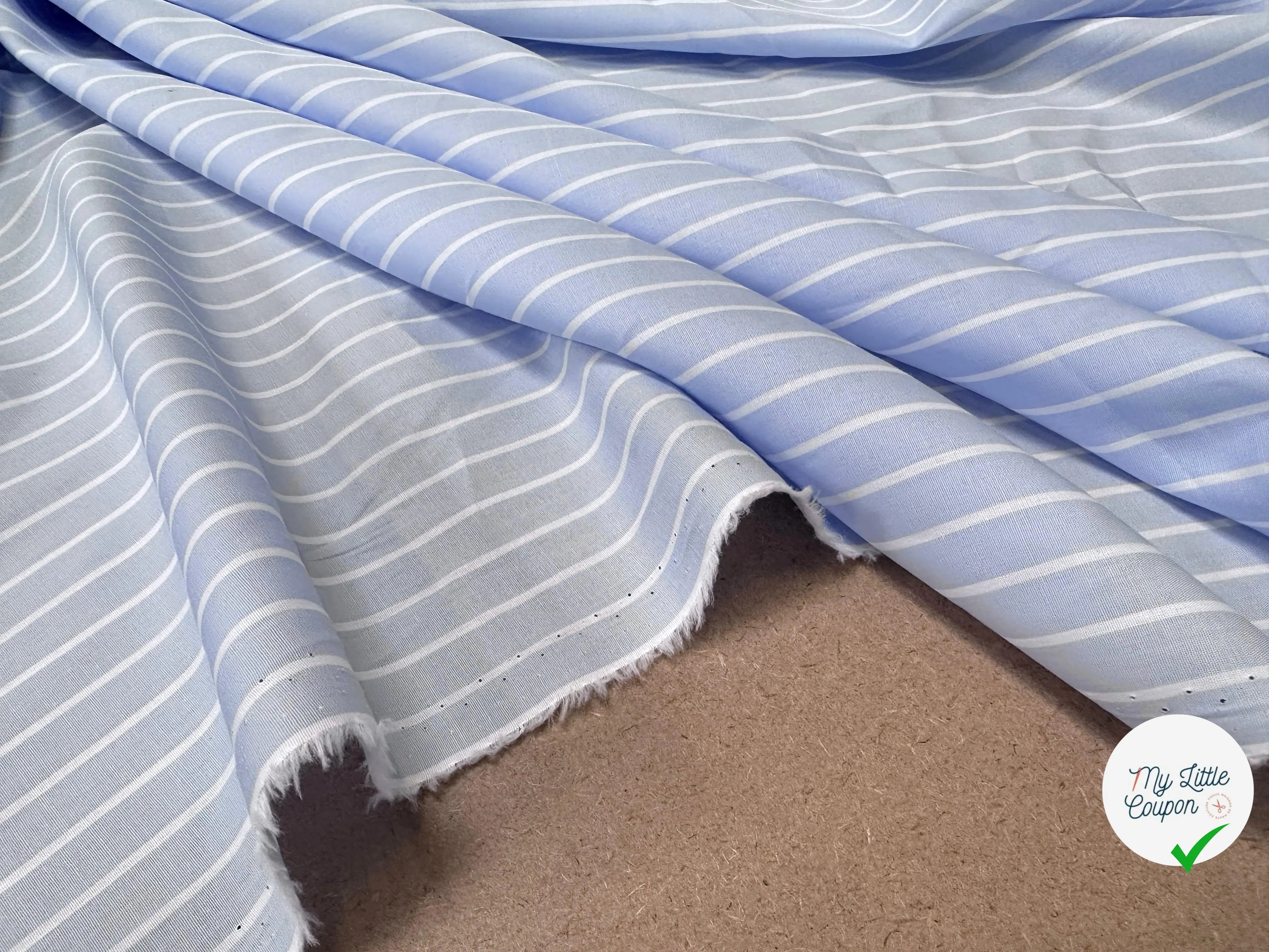 TISSU CHEMISE COTON BLEU RAYURE BLANC - My Little Coupon