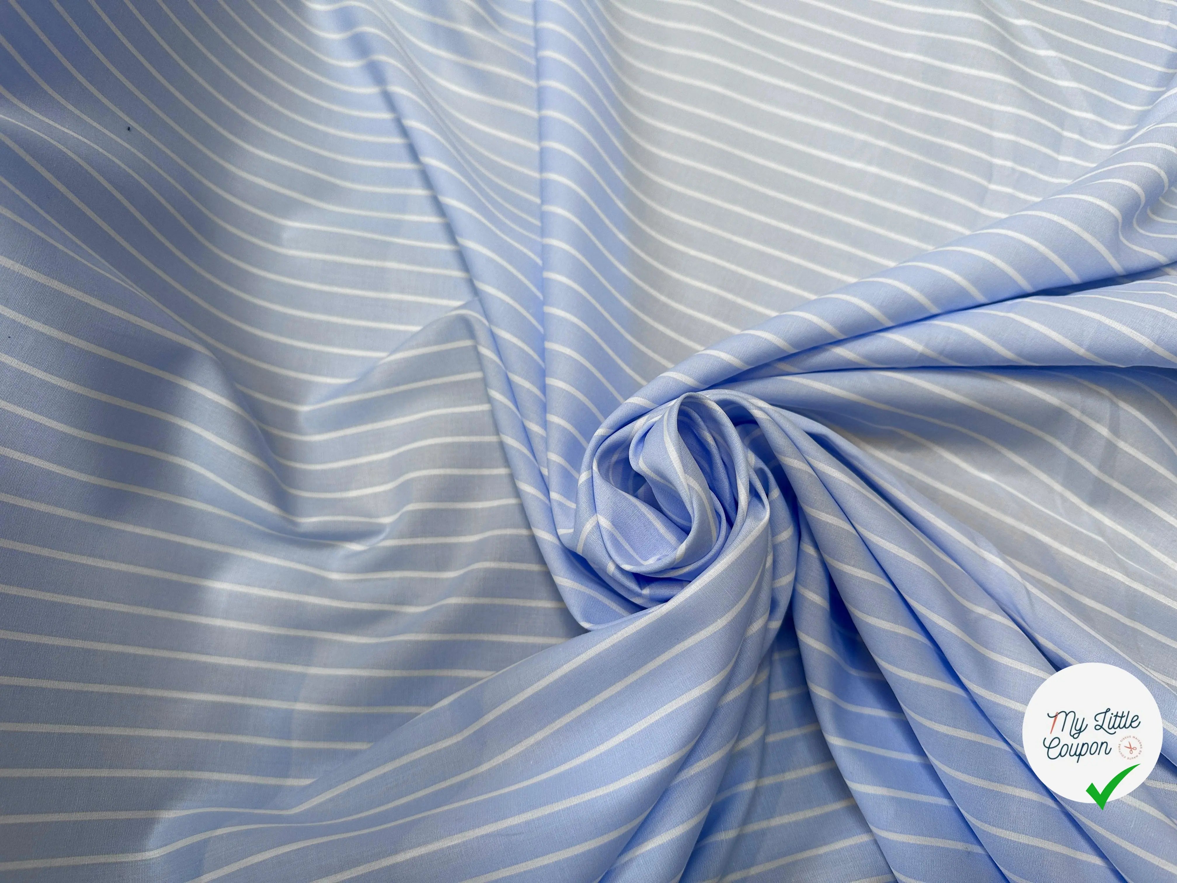 TISSU CHEMISE COTON BLEU RAYURE BLANC - My Little Coupon