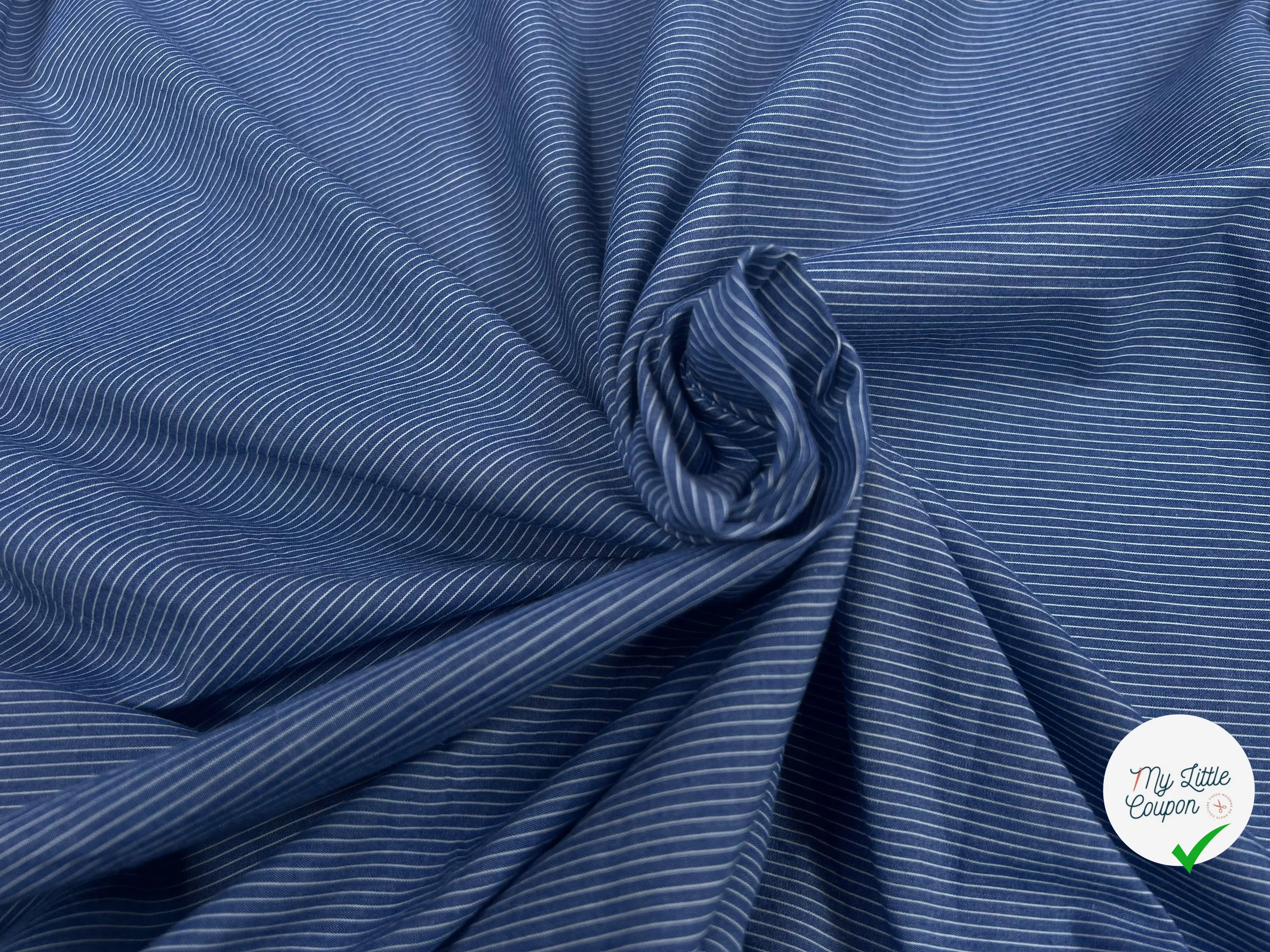 TISSU CHEMISE COTON BLEU RAYURES BLANCHE - My Little Coupon