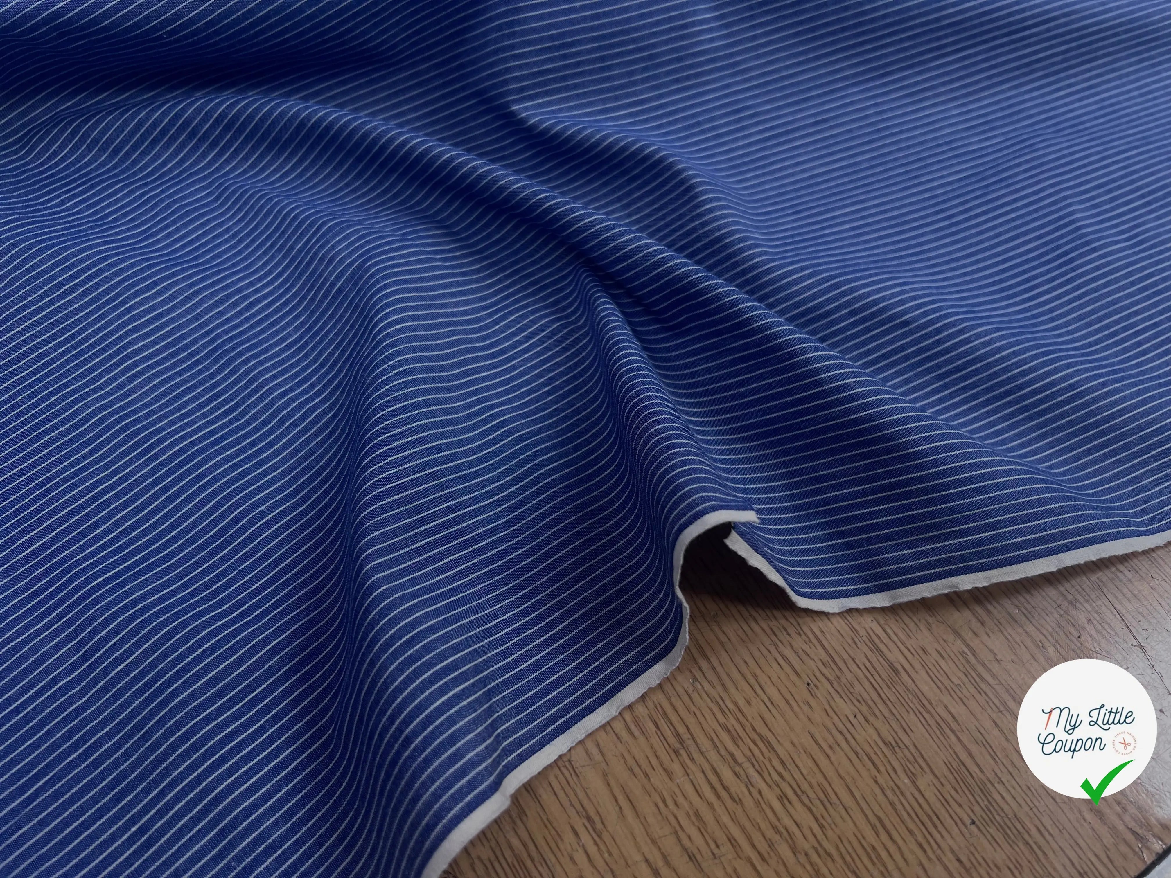 TISSU CHEMISE COTON BLEU RAYURES BLANCHE - My Little Coupon