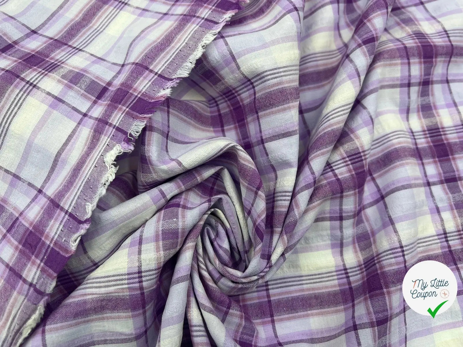 TISSU CHEMISE COTON CARREAUX MAUVES - My Little Coupon - tissu - coudre