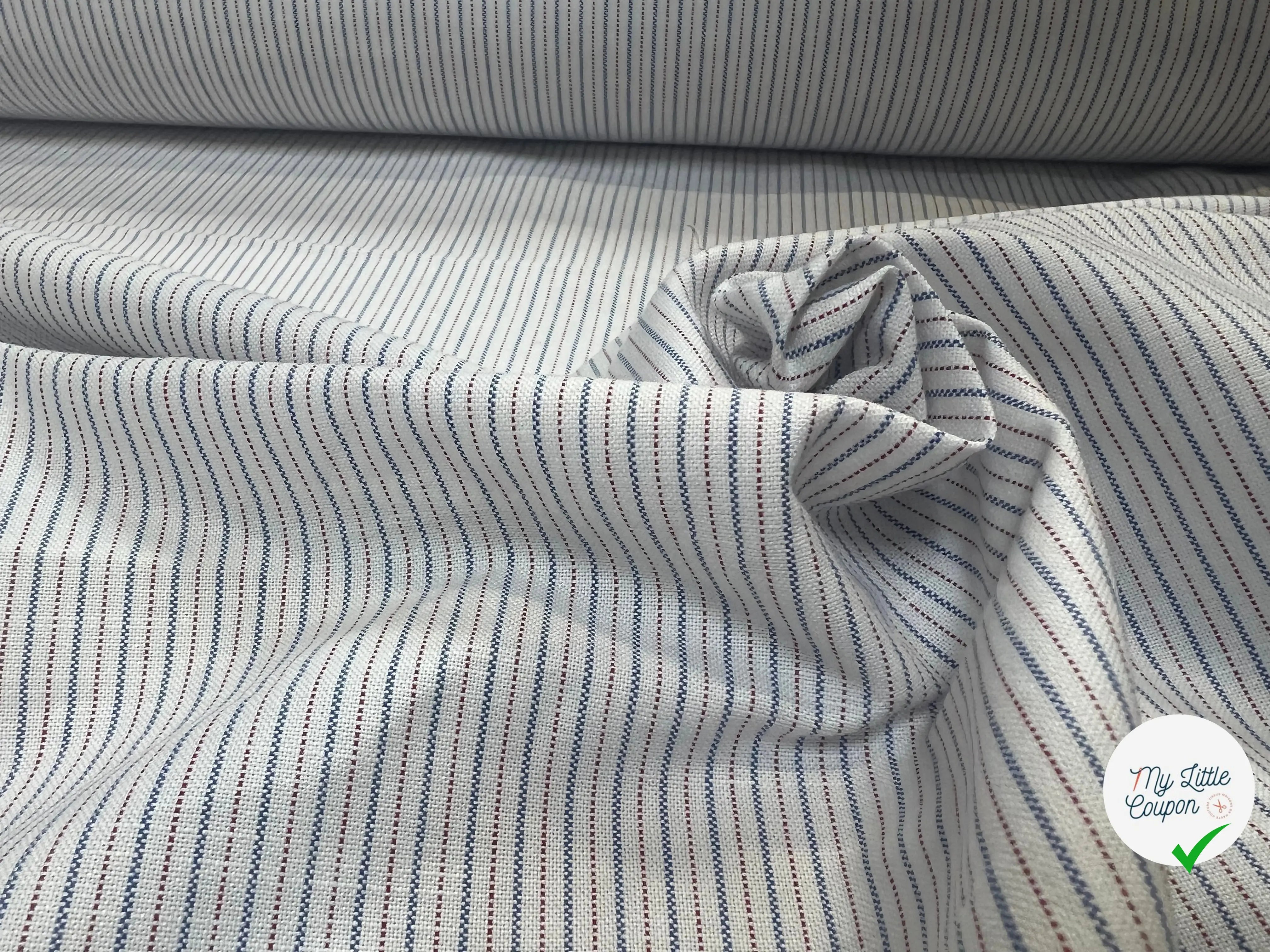 TISSU CHEMISE COTON FOND BLANC AVEC PETITES RAYURES - My Little Coupon