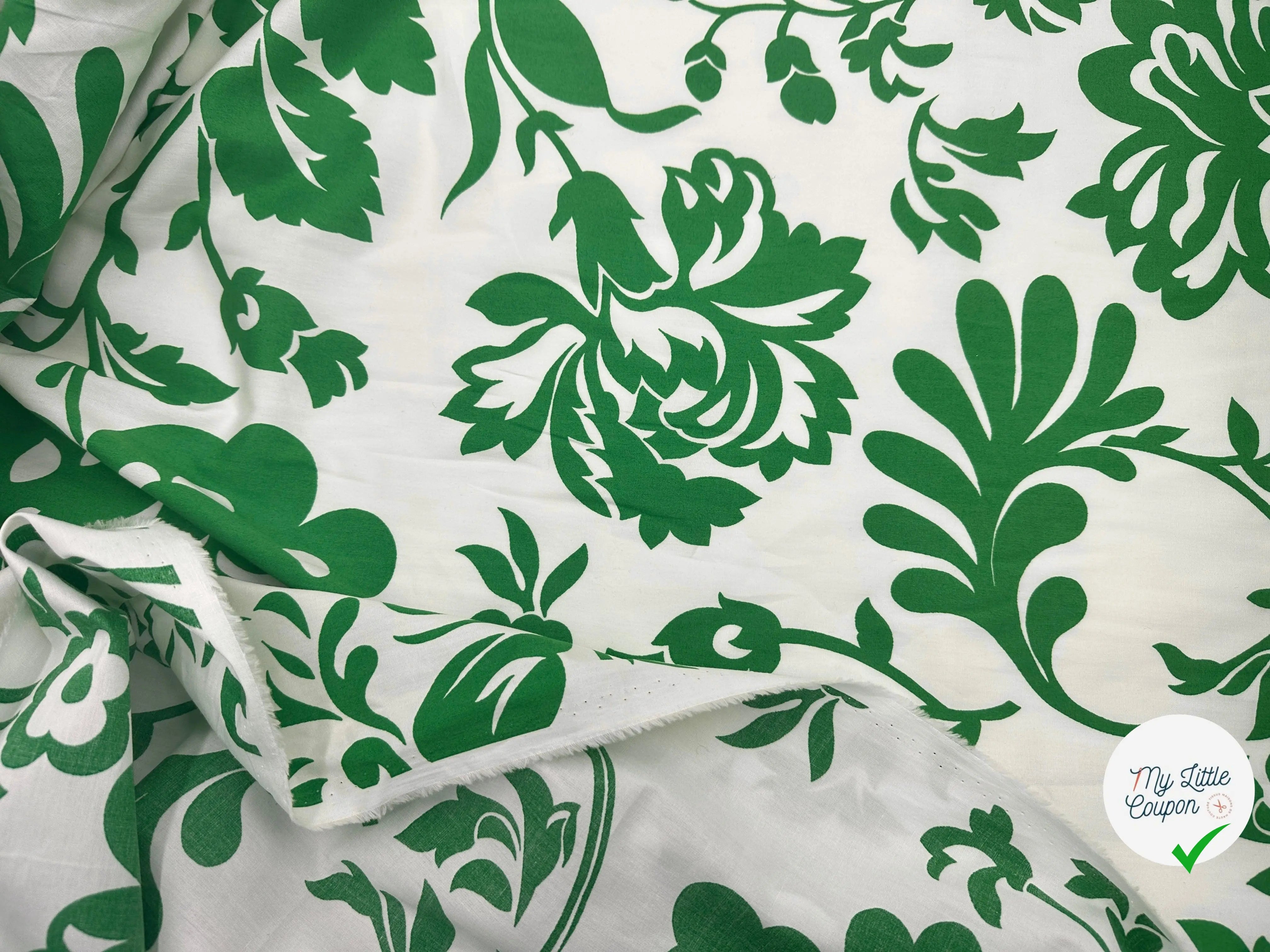 TISSU COTON FLEURS VERT FOND ECRU - My Little Coupon - tissu - coudre