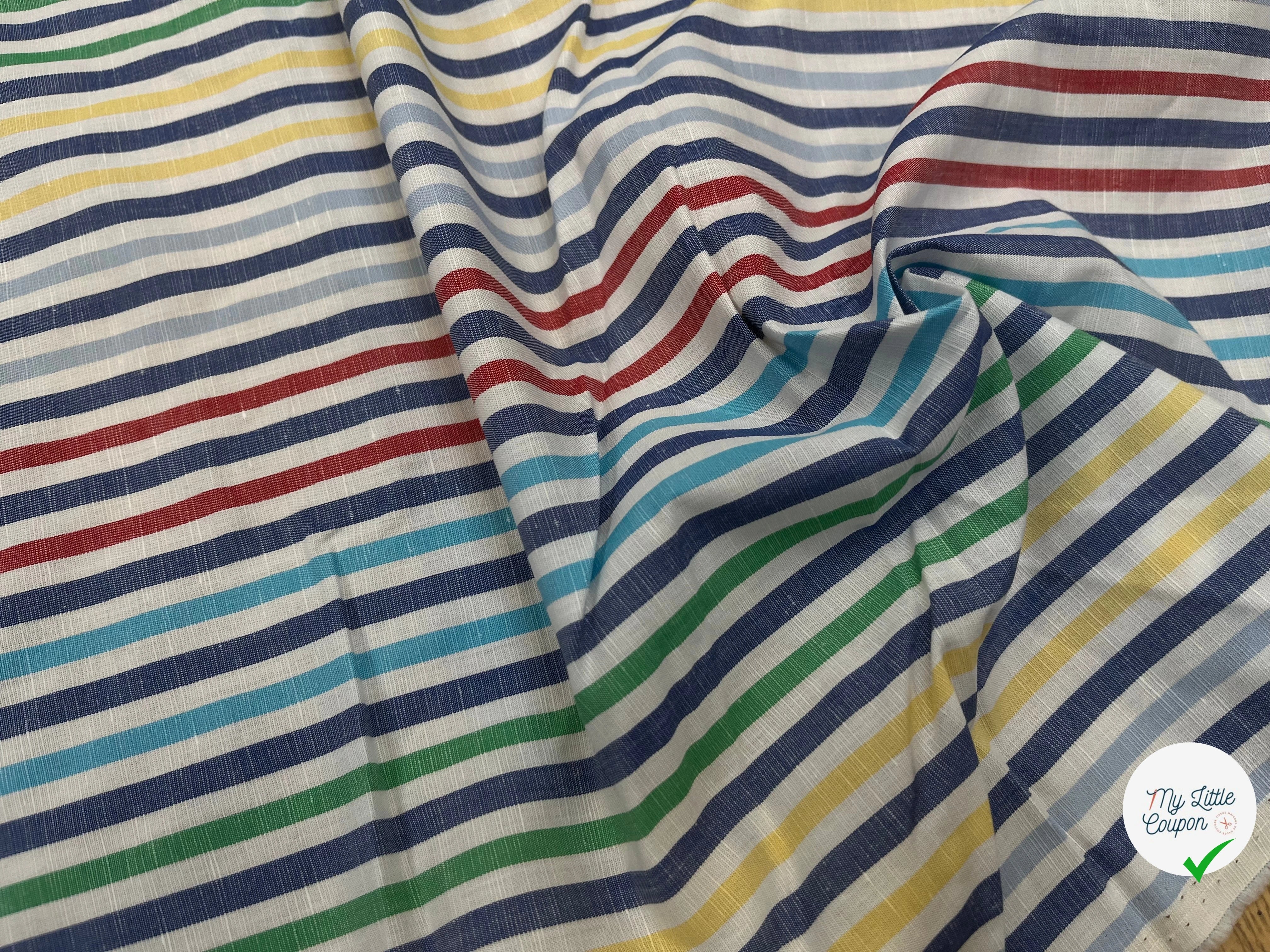 TISSU COTON LIN À MULTIPLES RAYURES DE COULEURS - My Little Coupon
