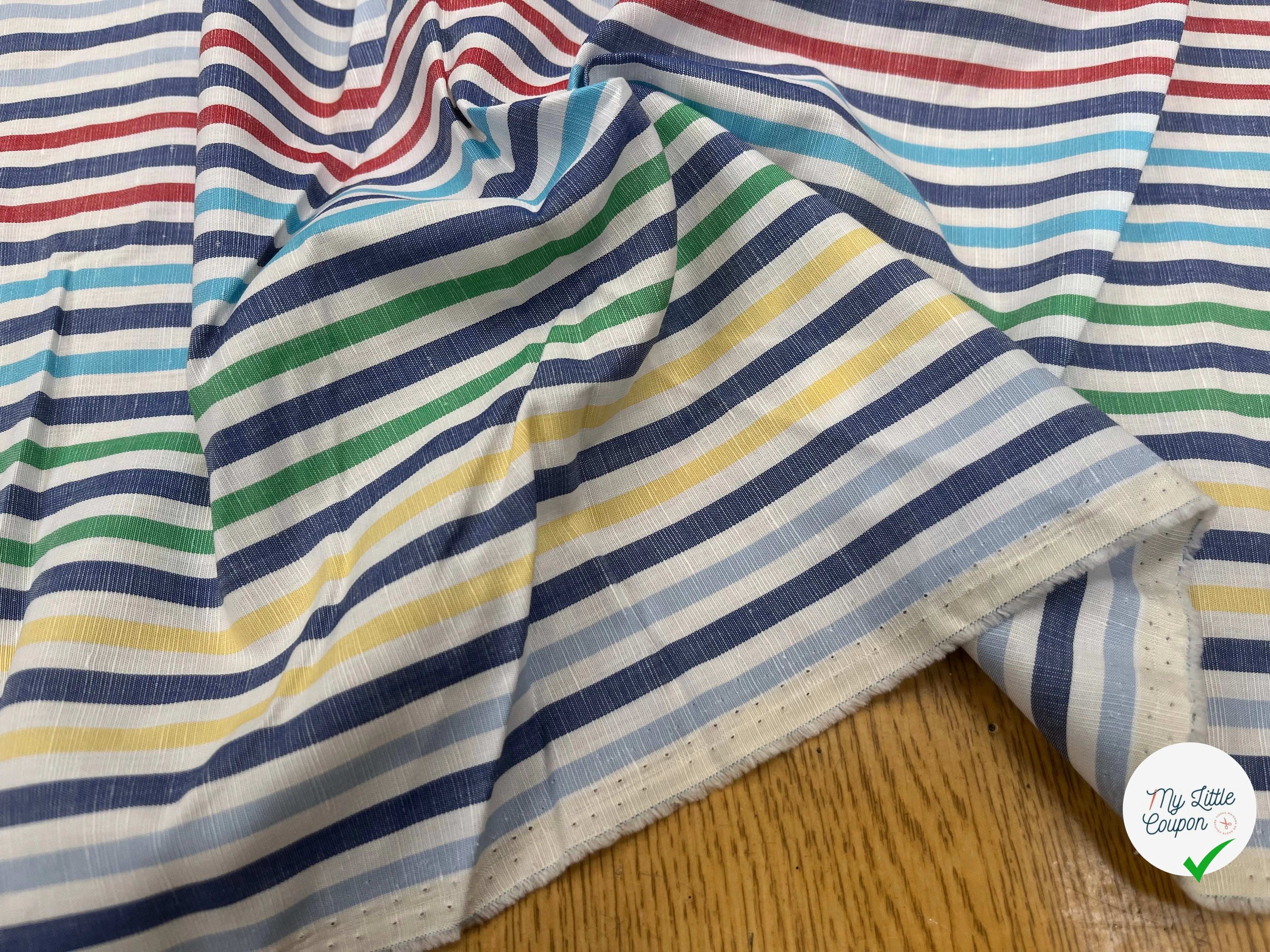 TISSU COTON LIN À MULTIPLES RAYURES DE COULEURS - My Little Coupon