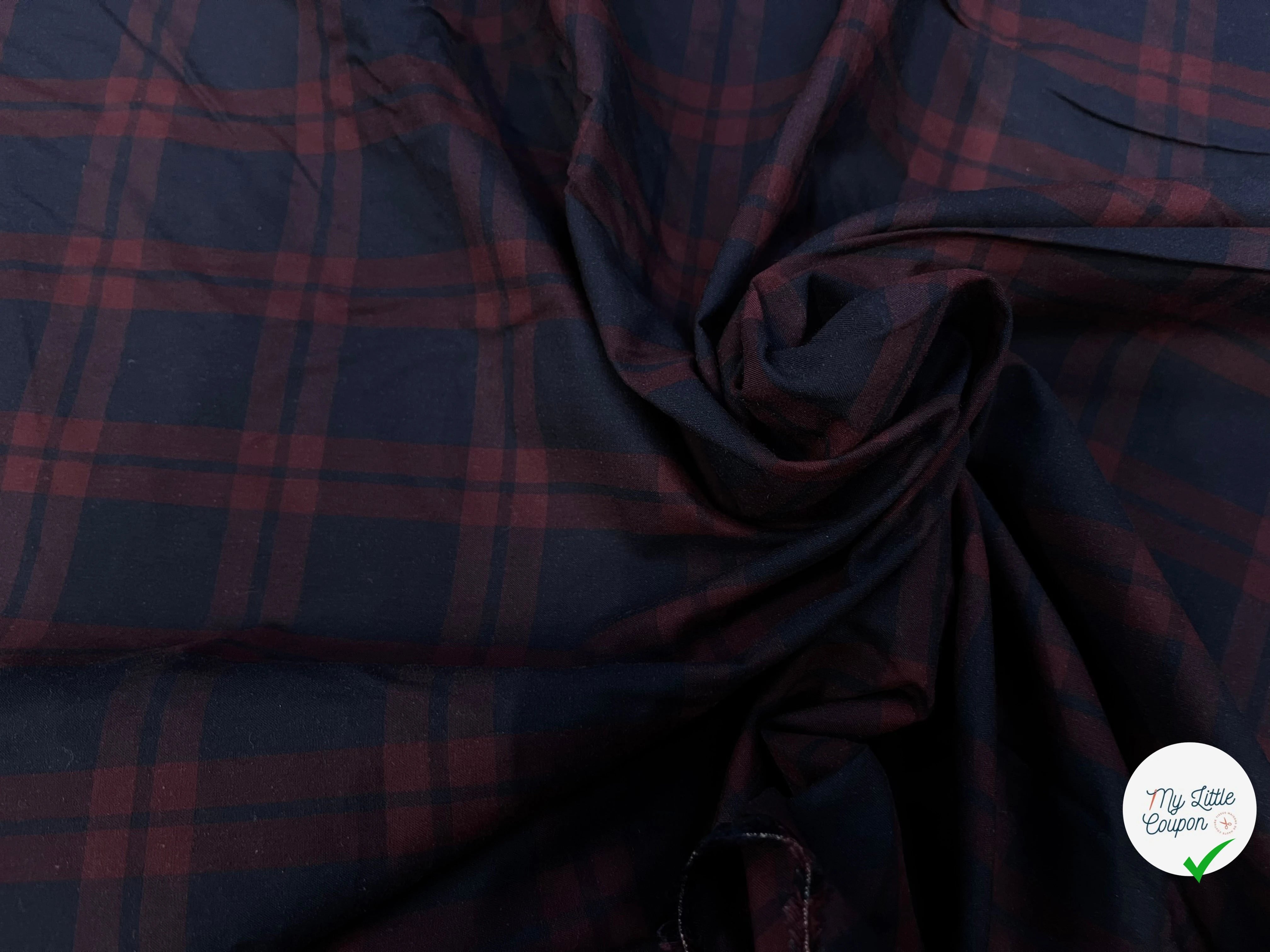 TISSU COTON LYOCELL CHEMISE BLEU À CARREAUX ROUGE STYLE BÛCHERON - My Little Coupon