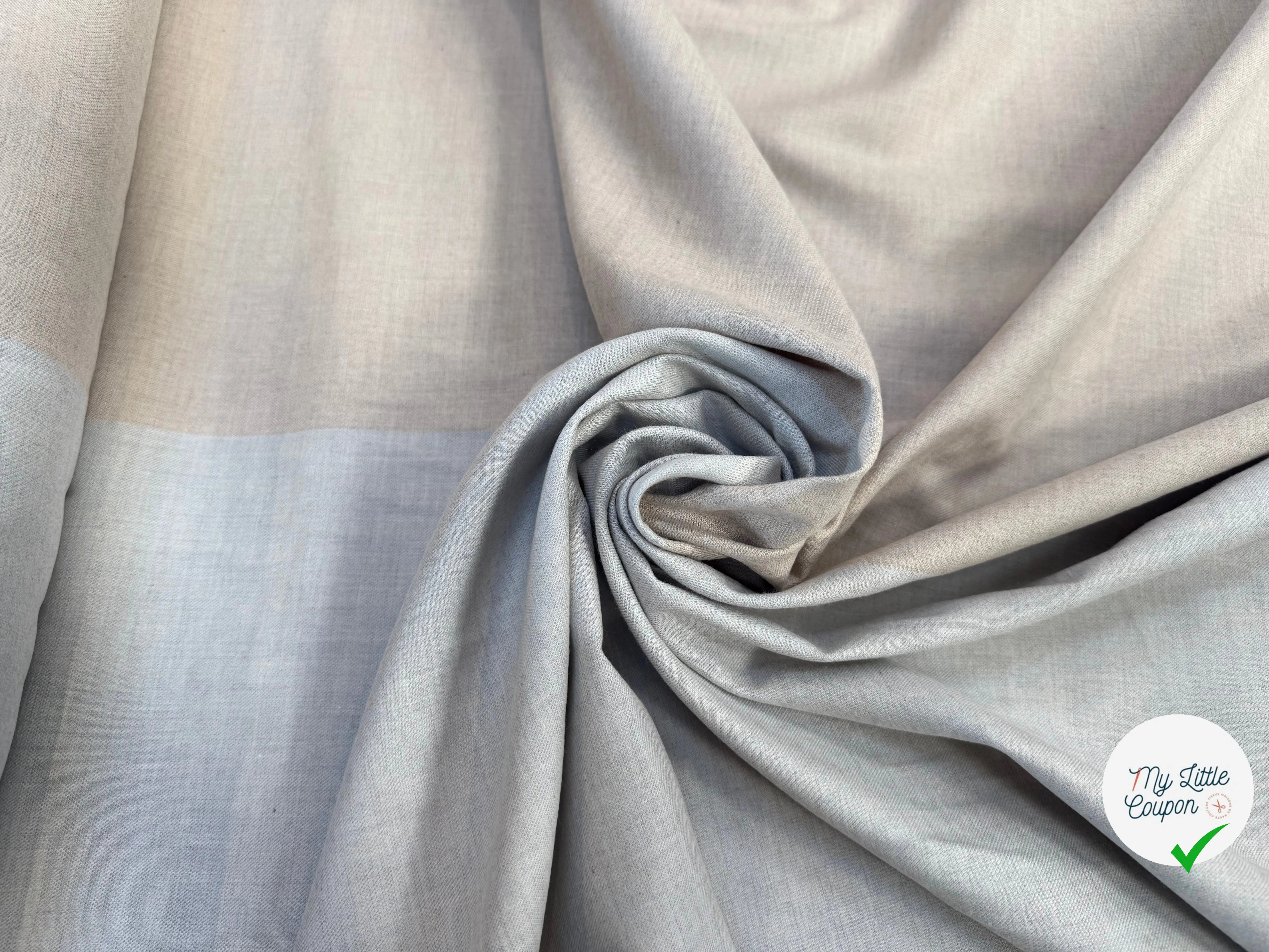 TISSU COTON TRAPPEUR BICOLORE BLEU GRIS SOURIS ET BEIGE FONCÉ - My Little Coupon