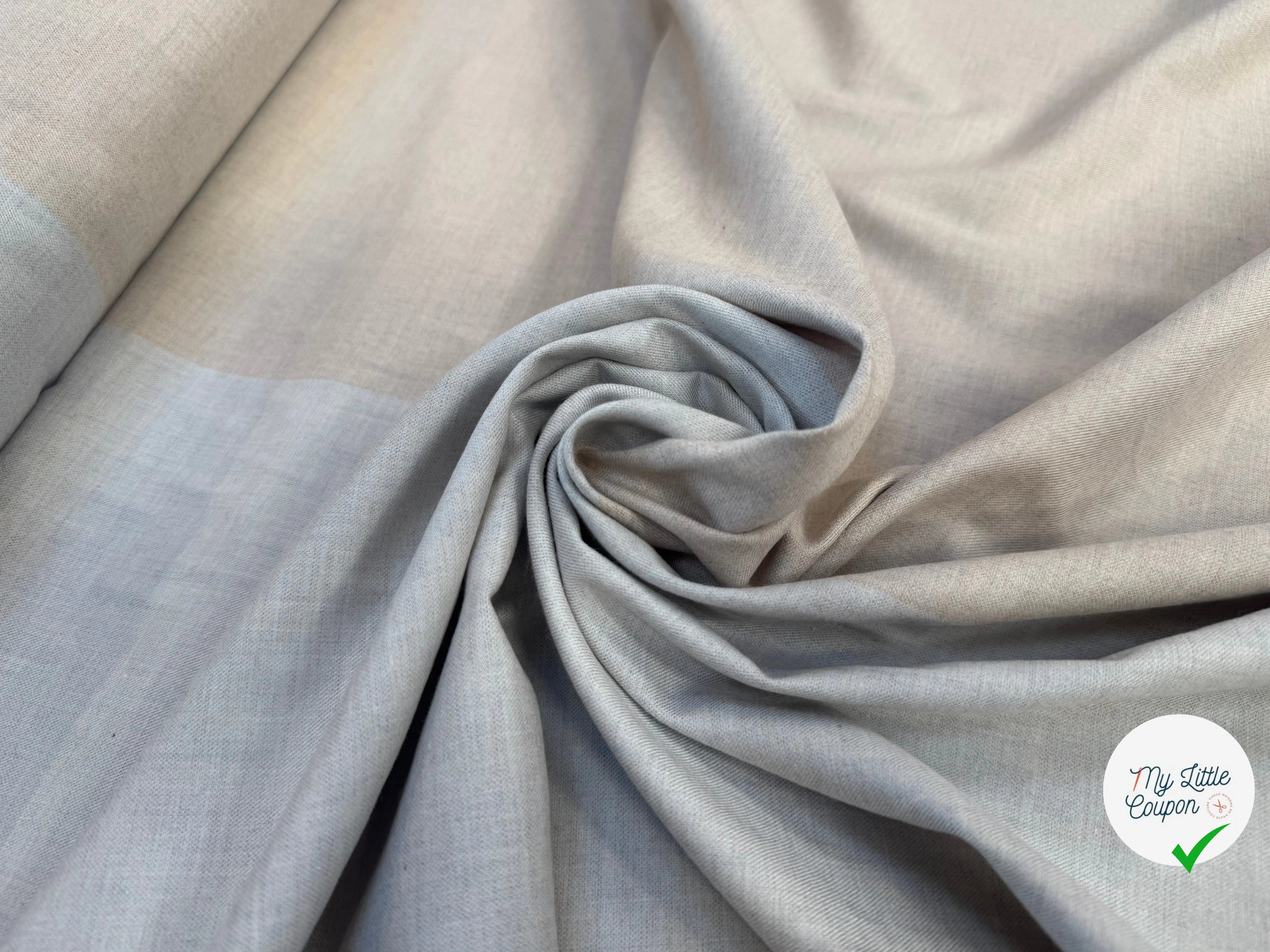 TISSU COTON TRAPPEUR BICOLORE BLEU GRIS SOURIS ET BEIGE FONCÉ - My Little Coupon