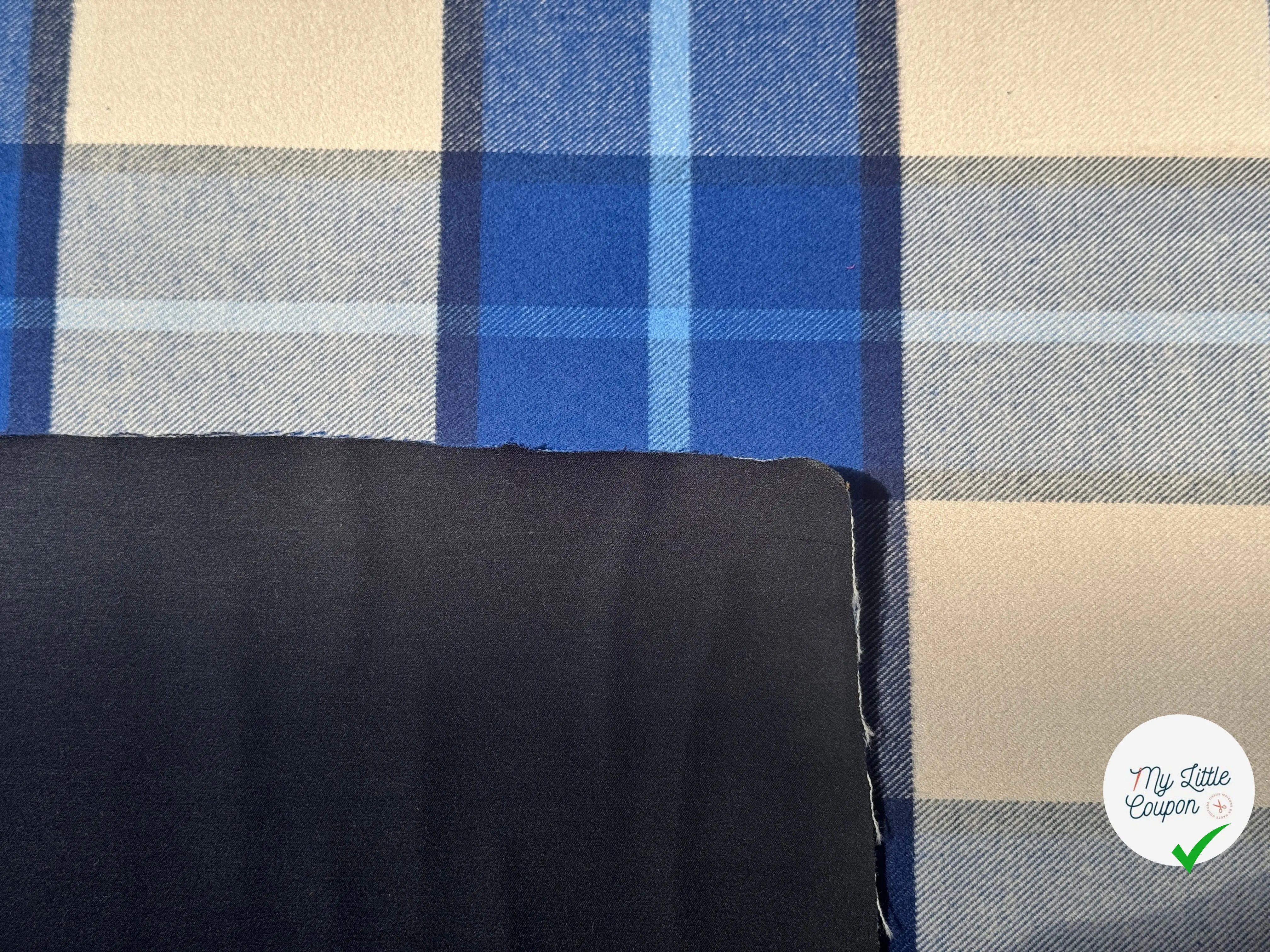 TISSU COTON TRAPPEUR CARREAUX BLEU CREME CONTRECOLLÉ - My Little Coupon