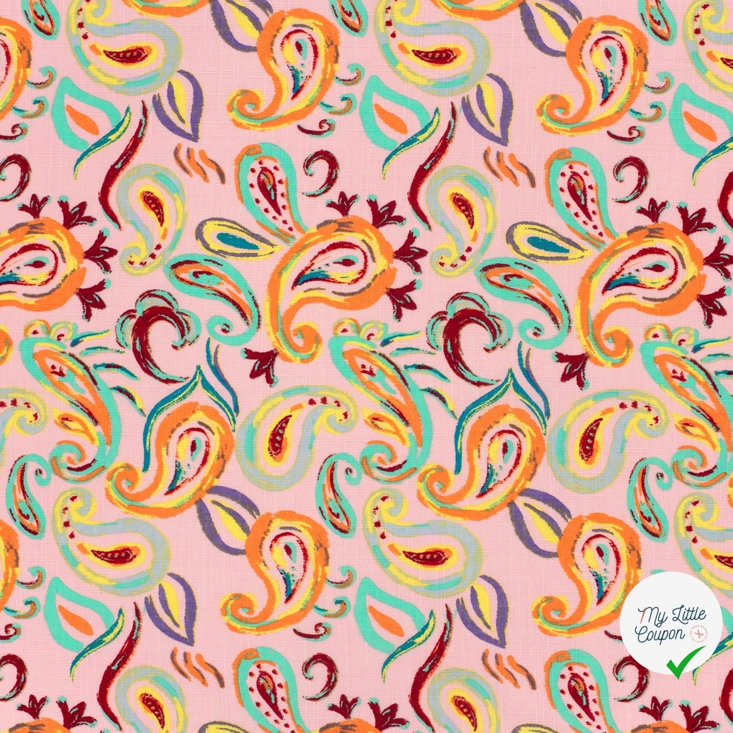 TISSU COTON VISCOSE CHAINE ET TRAME IMPRIMÉ PAISLEY ROSE CLAIR - My Little Coupon
