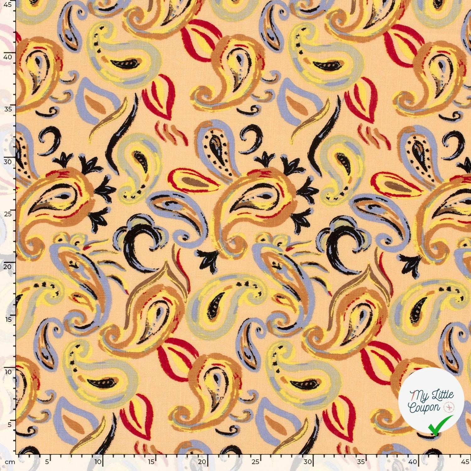 TISSU COTON VISCOSE CHAINE ET TRAME IMPRIMÉ PAISLEY SAUMON - My Little Coupon