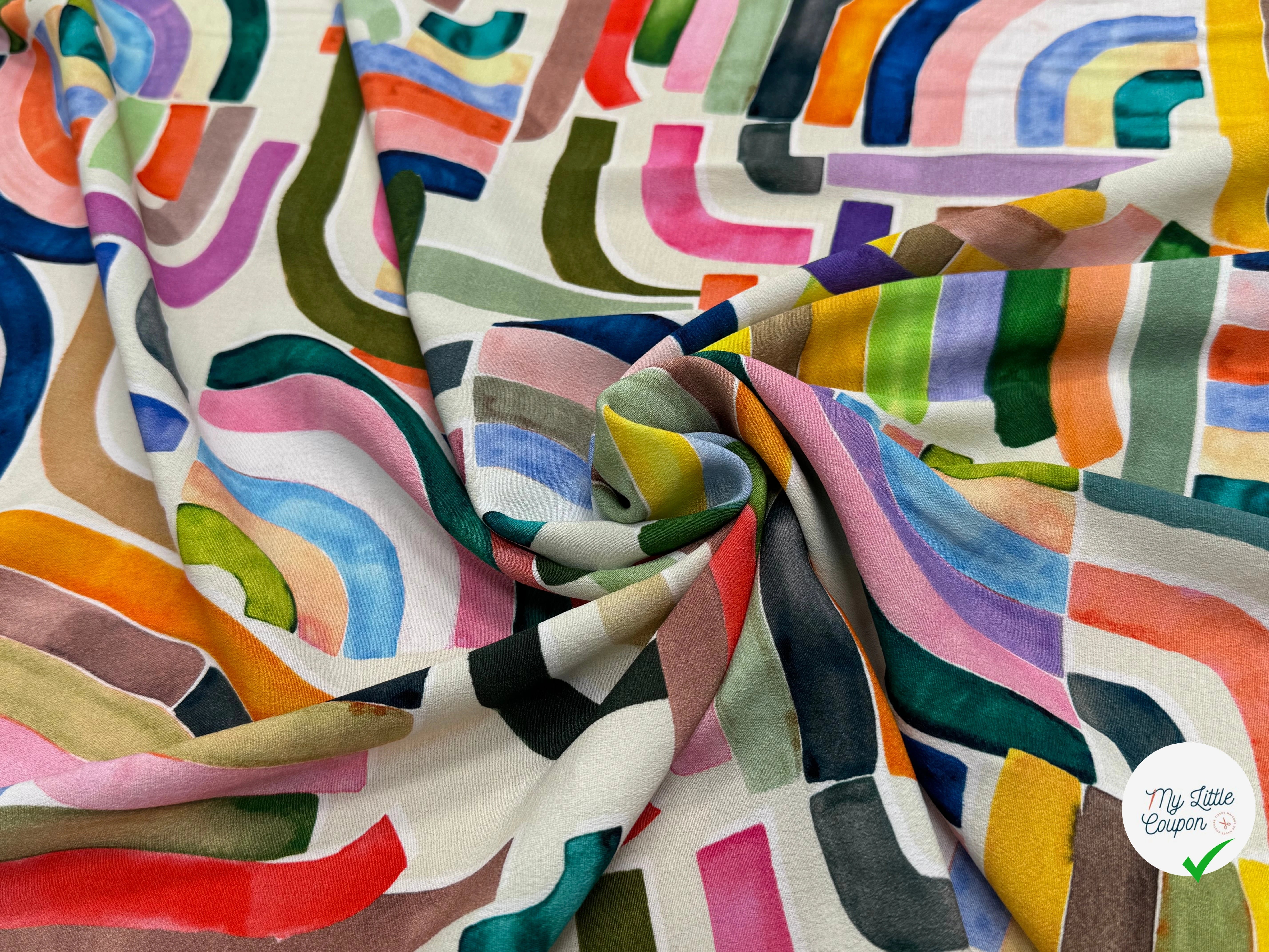 TISSU CRÊPE DE VISCOSE IMPRIMÉ GRAPHIQUE MULTICOLORE TENERE DELAUNAY MULTICOLORE - My Little Coupon
