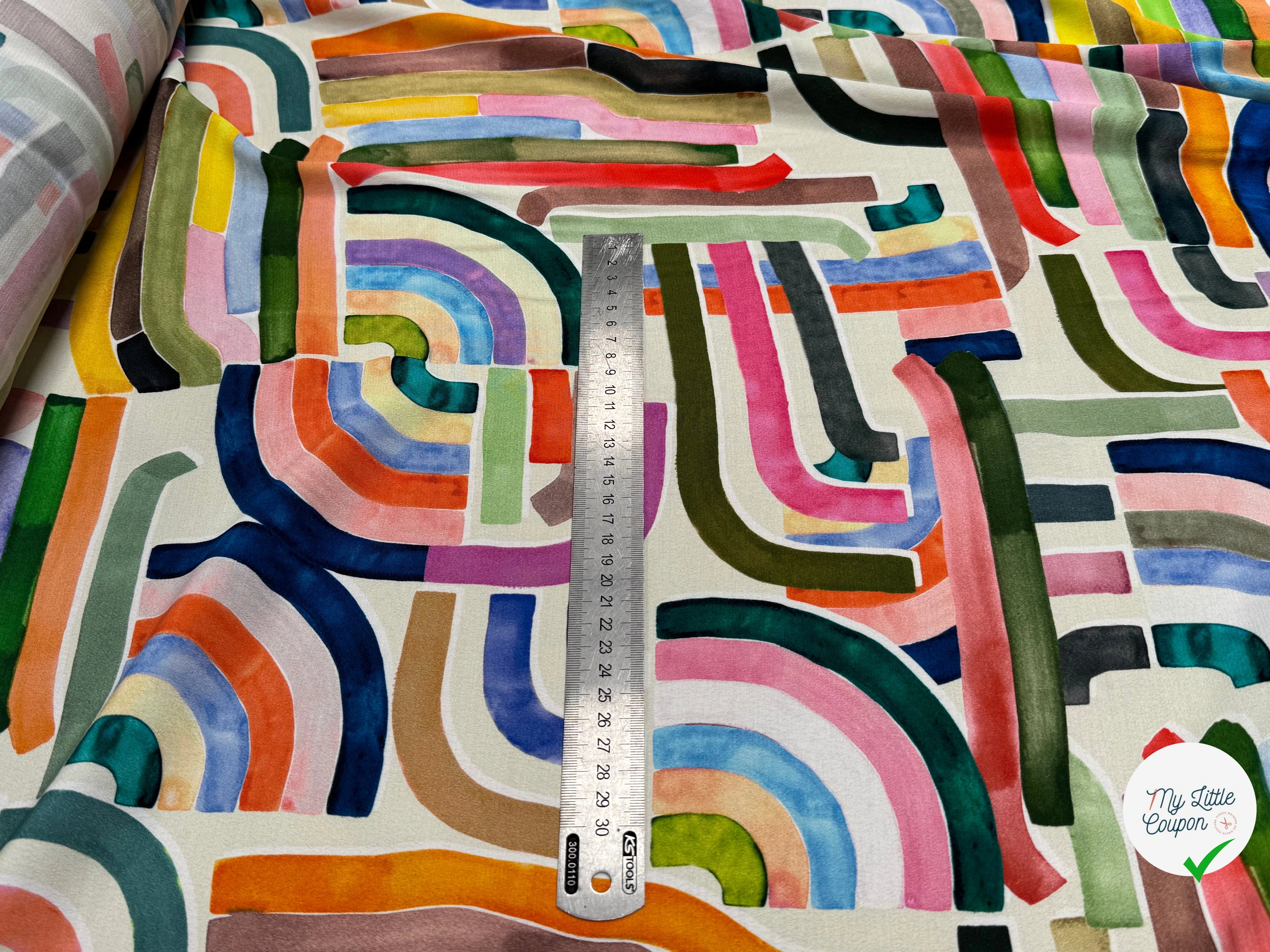 TISSU CRÊPE DE VISCOSE IMPRIMÉ GRAPHIQUE MULTICOLORE TENERE DELAUNAY MULTICOLORE - My Little Coupon