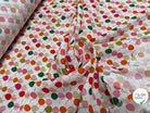 TISSU CRÊPE DE VISCOSE IMPRIMÉ POIS MULTICOLORES FANTASY ROND MULTIROUGE - My Little Coupon