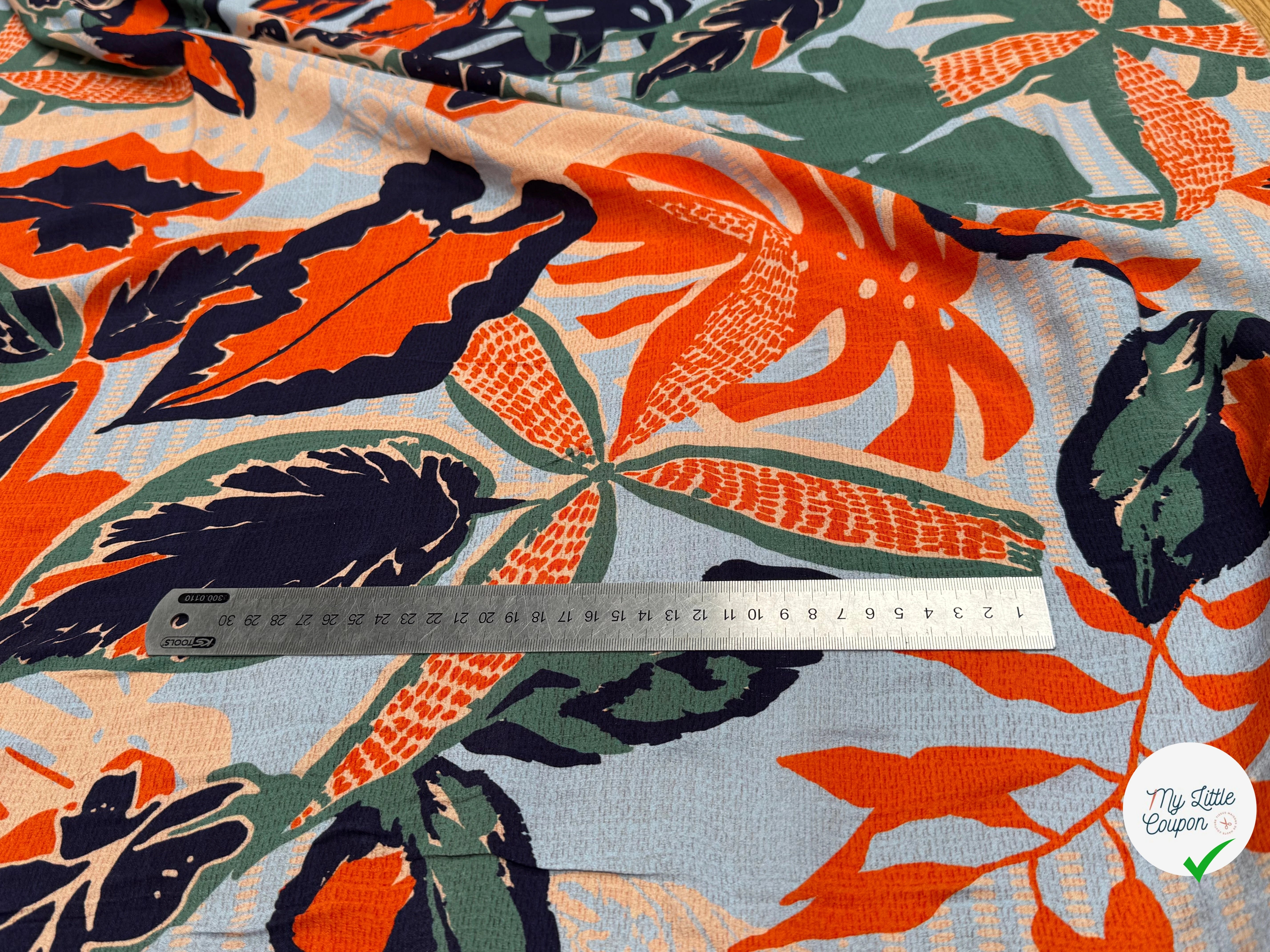 TISSU CRÊPE DE VISCOSE IMPRIMÉ VÉGÉTAL BLEU CIEL TENERE FOREST CIEL - My Little Coupon