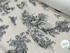 TISSU DAMASSÉ BLANC FLORILÈGE TOILE DE JOUY NOIR MSO