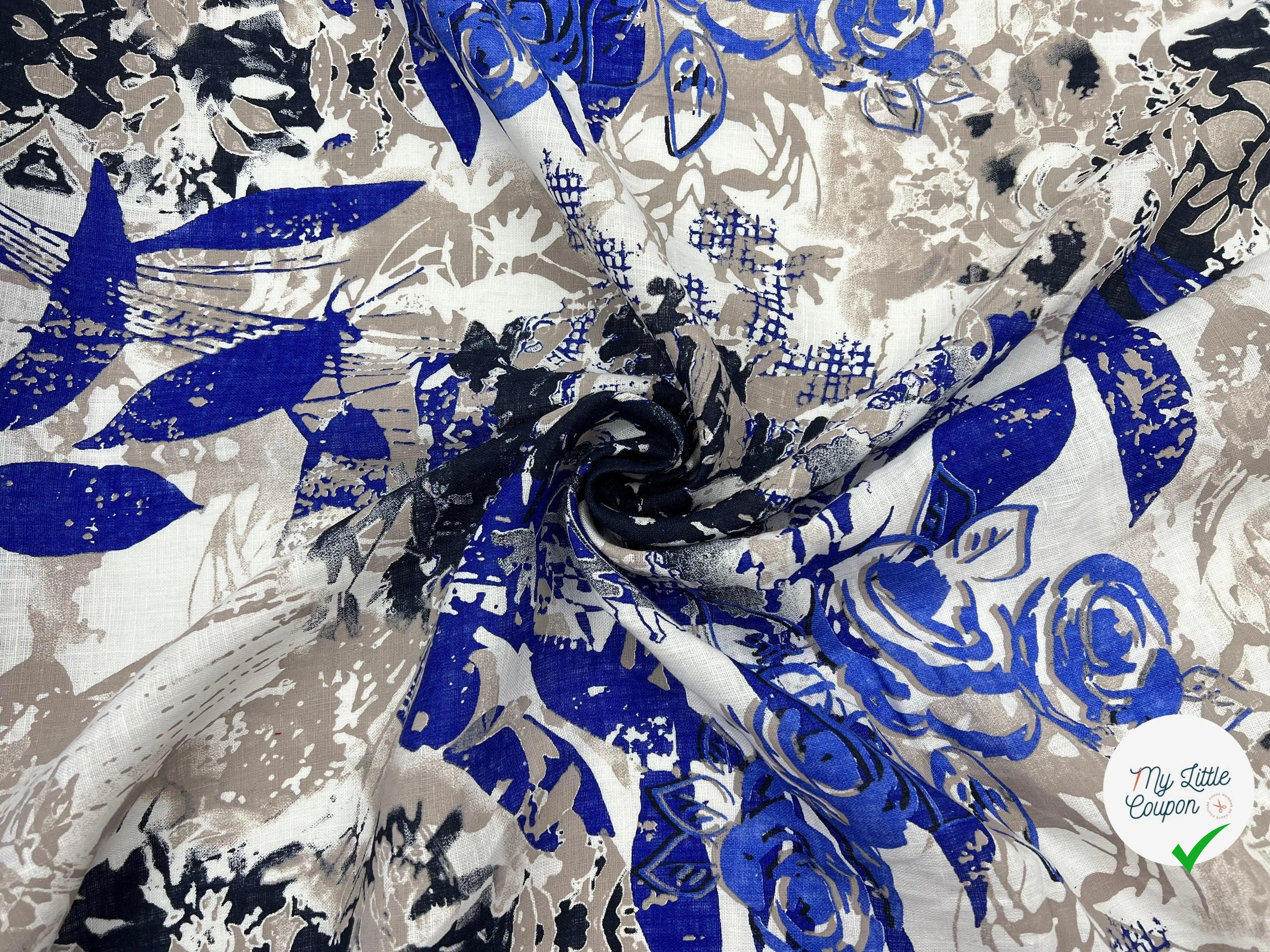 TISSU DE LIN IMPRIMÉ AQUARELLE TONS DE BLEU - My Little Coupon - tissu - coudre