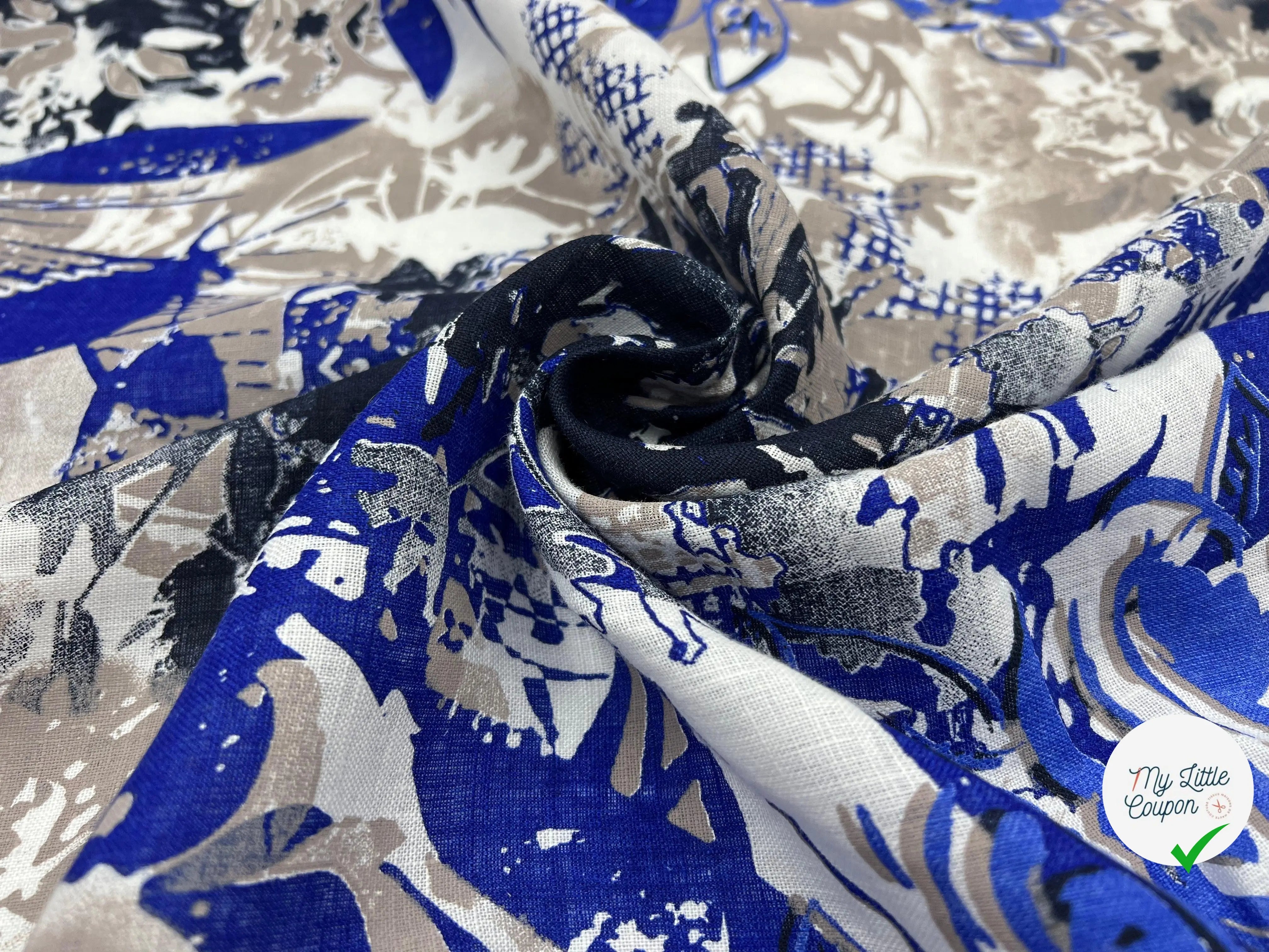 TISSU DE LIN IMPRIMÉ AQUARELLE TONS DE BLEU - My Little Coupon - tissu - coudre