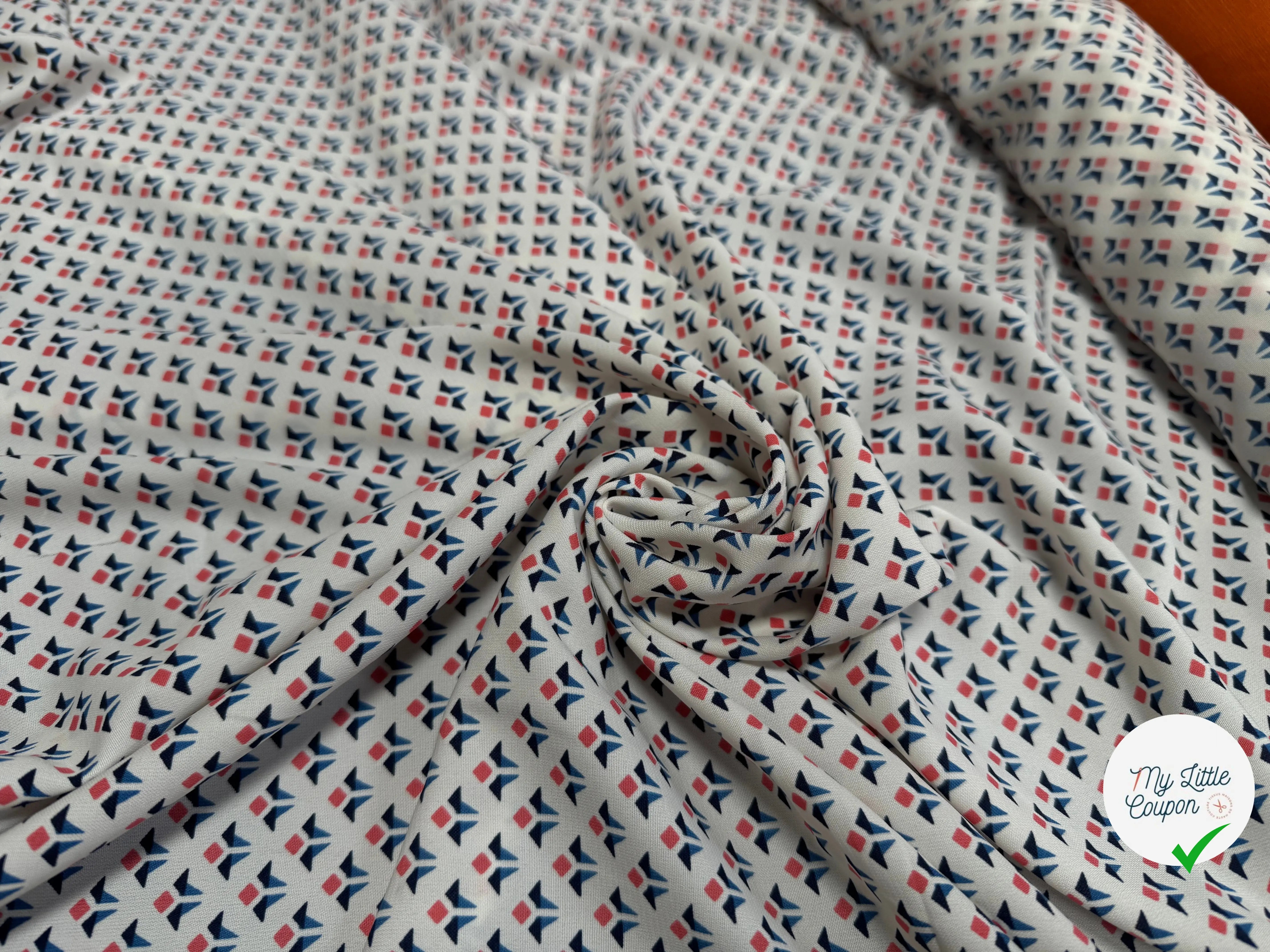 TISSU FLUIDE BLANC A MOTIFS GÉOMÉTRIQUES - My Little Coupon
