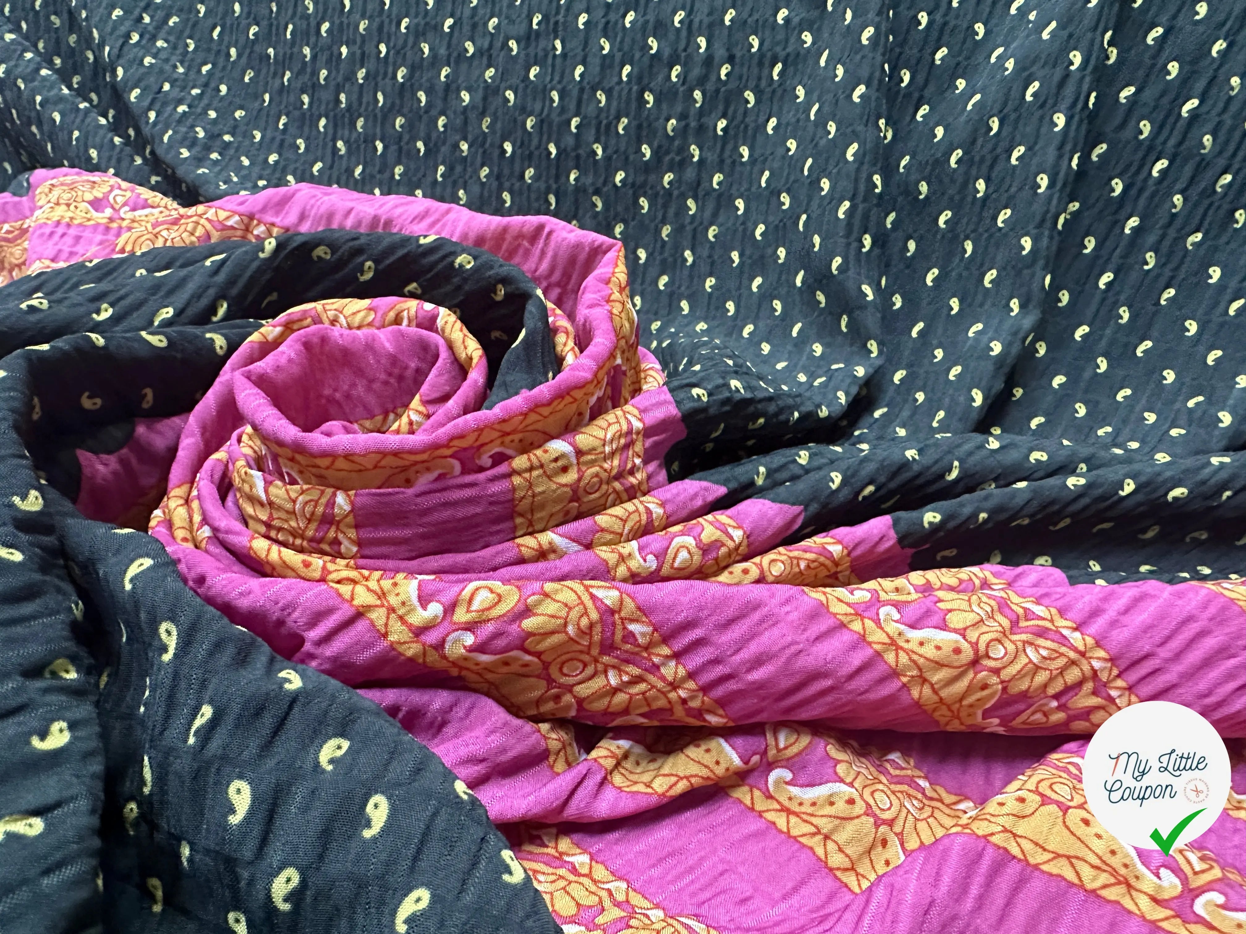 TISSU GAUFFRÉ PAISLEY ET ROSE - My Little Coupon