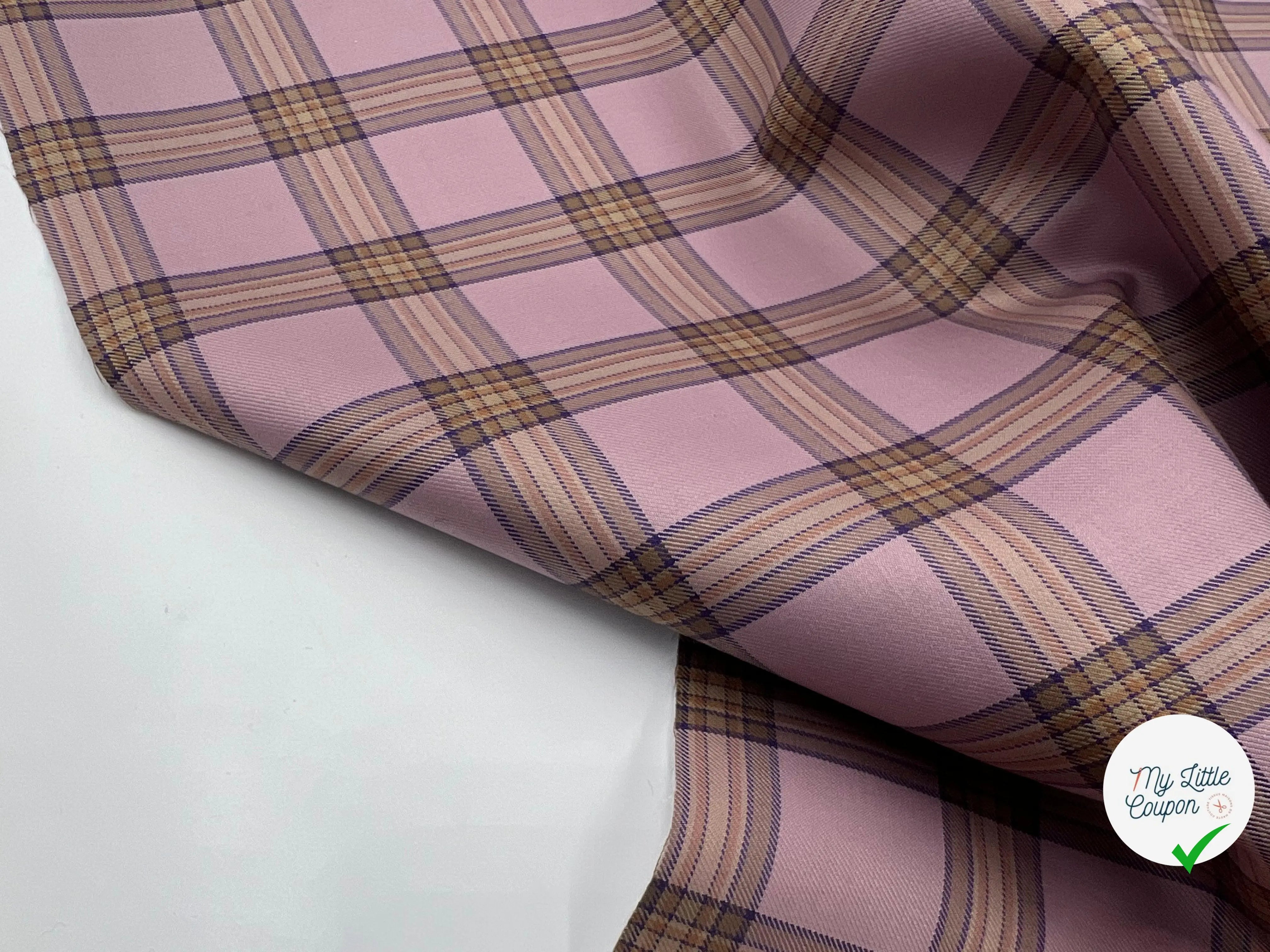 TISSU LAINAGE CARREAUX VIEUX ROSE DÉJÀ THERMOCOLLÉ - My Little Coupon - tissu - coudre