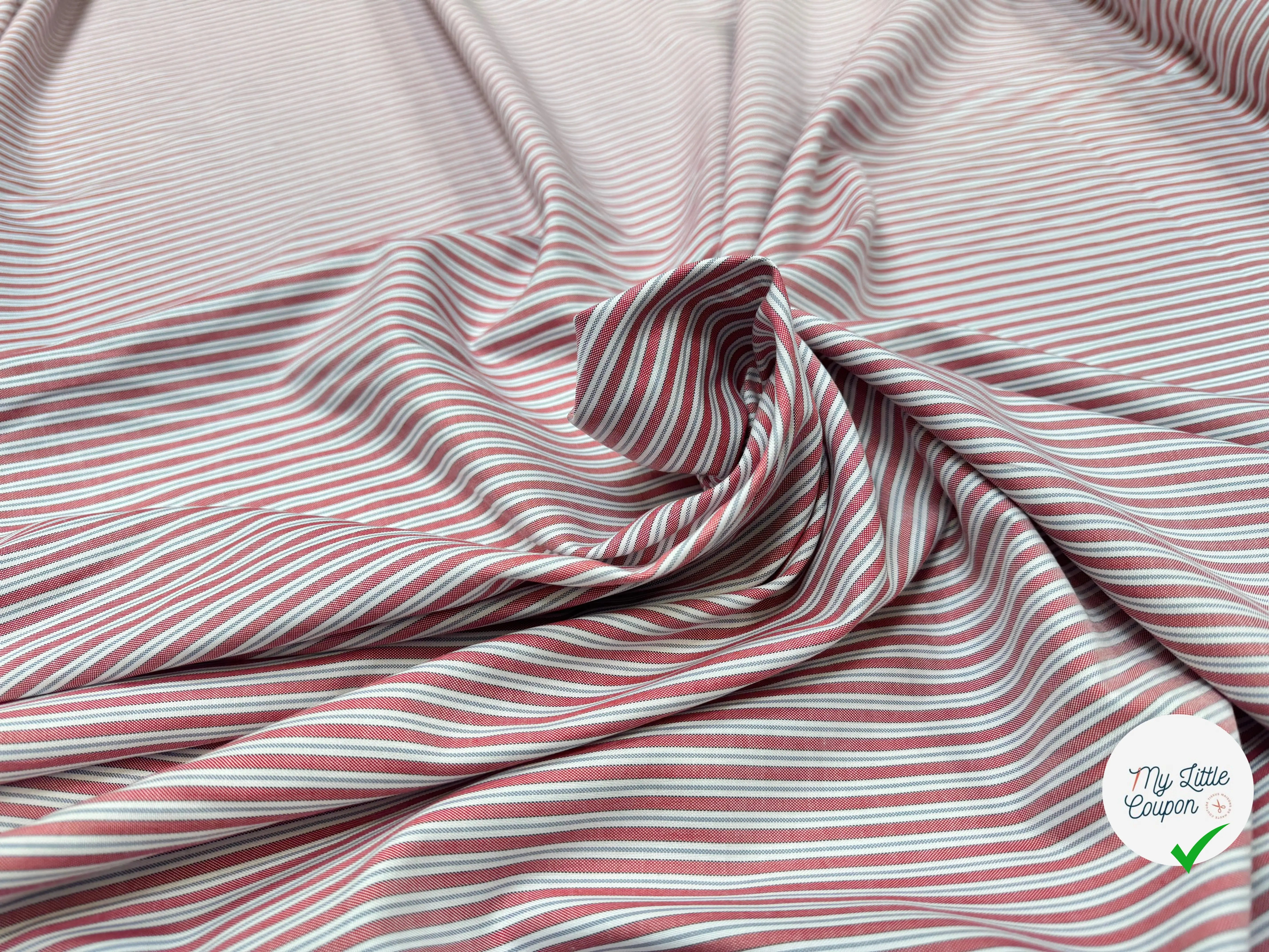 TISSU OXFORD SOMELIOS COTON RAYURES ROUGE BLANC GRIS - My Little Coupon