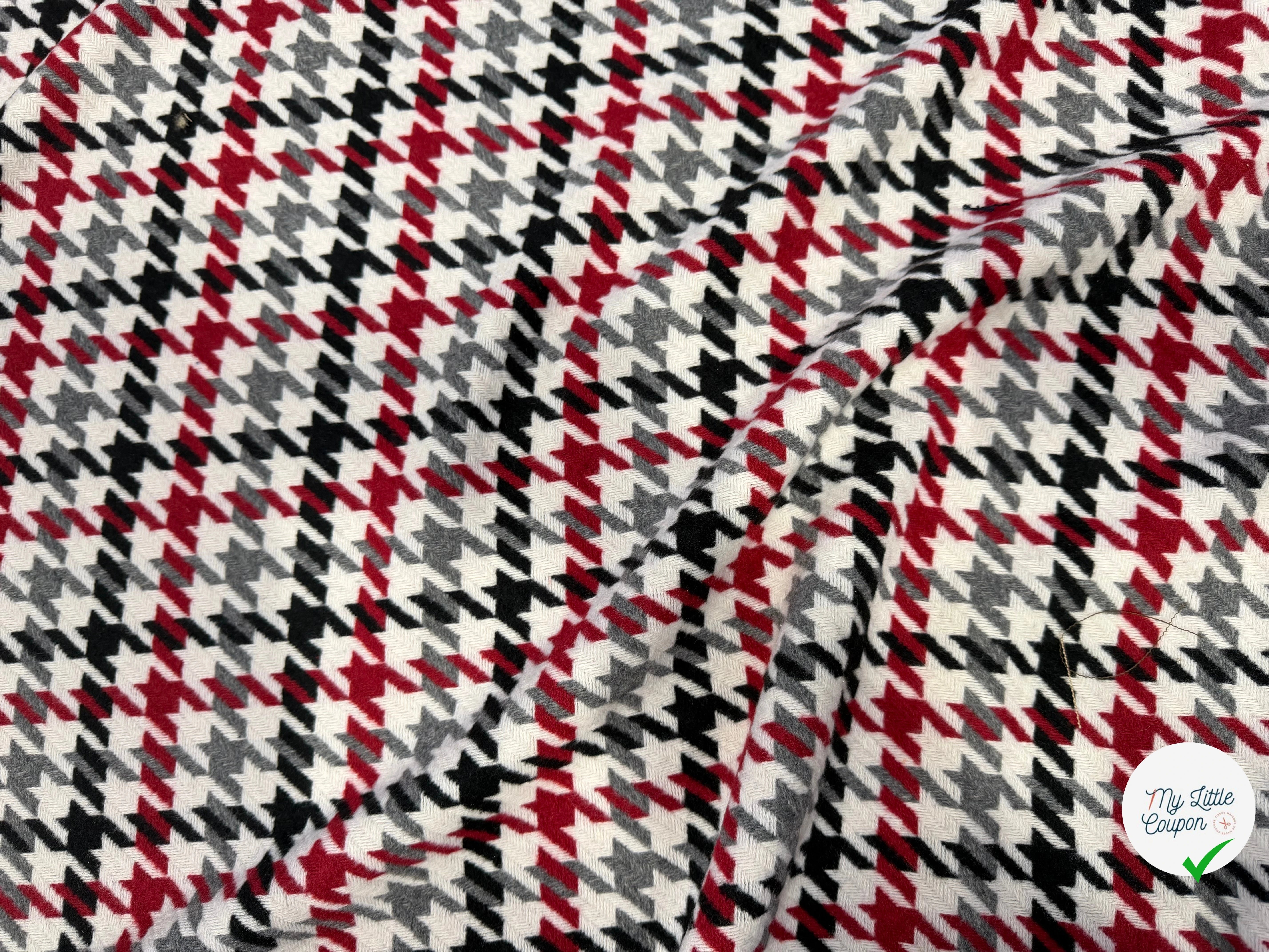 TISSU POUR MANTEAU PIED DE COQ NOIR BLANC ROUGE GRIS - My Little Coupon