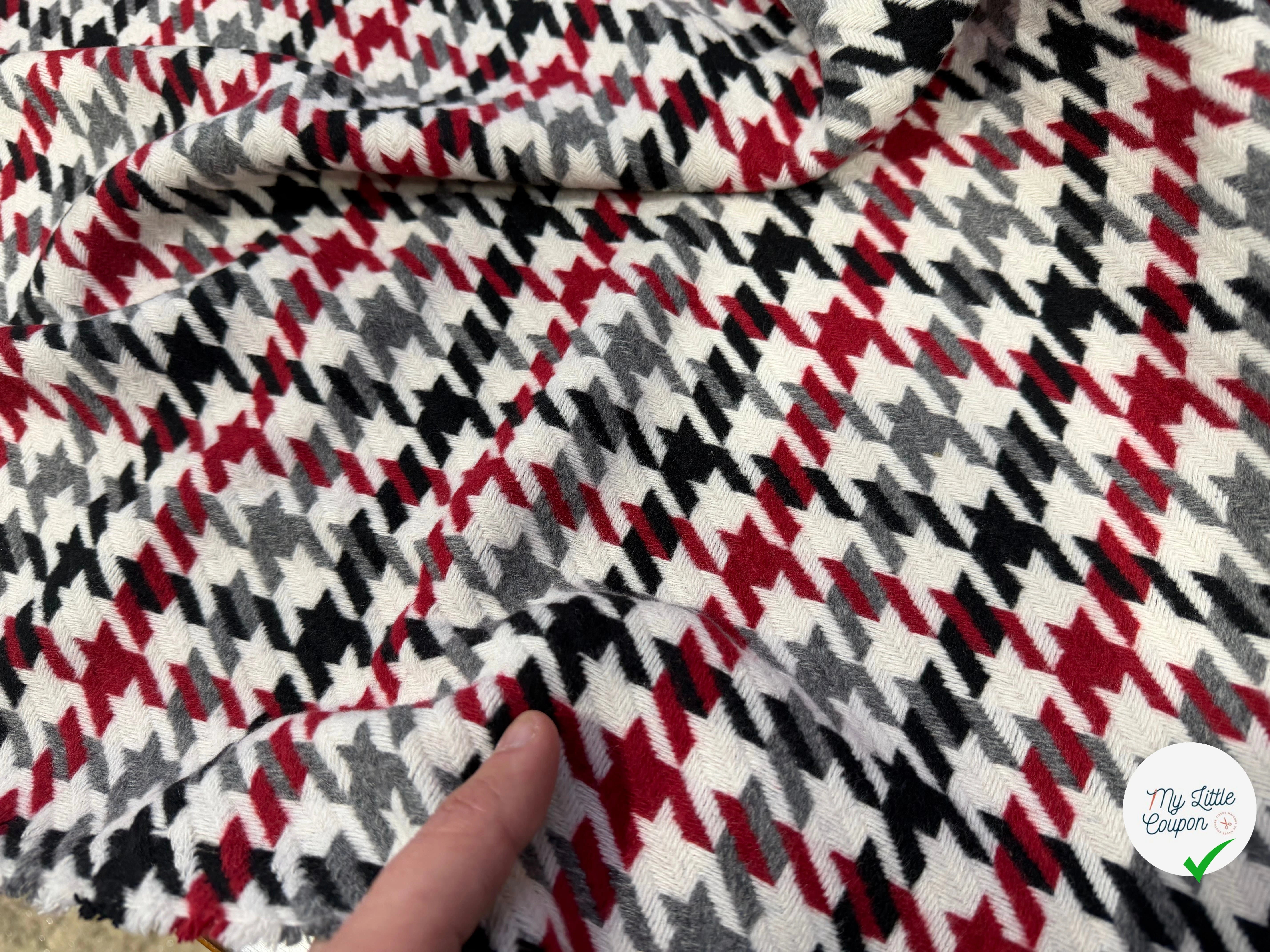TISSU POUR MANTEAU PIED DE COQ NOIR BLANC ROUGE GRIS - My Little Coupon