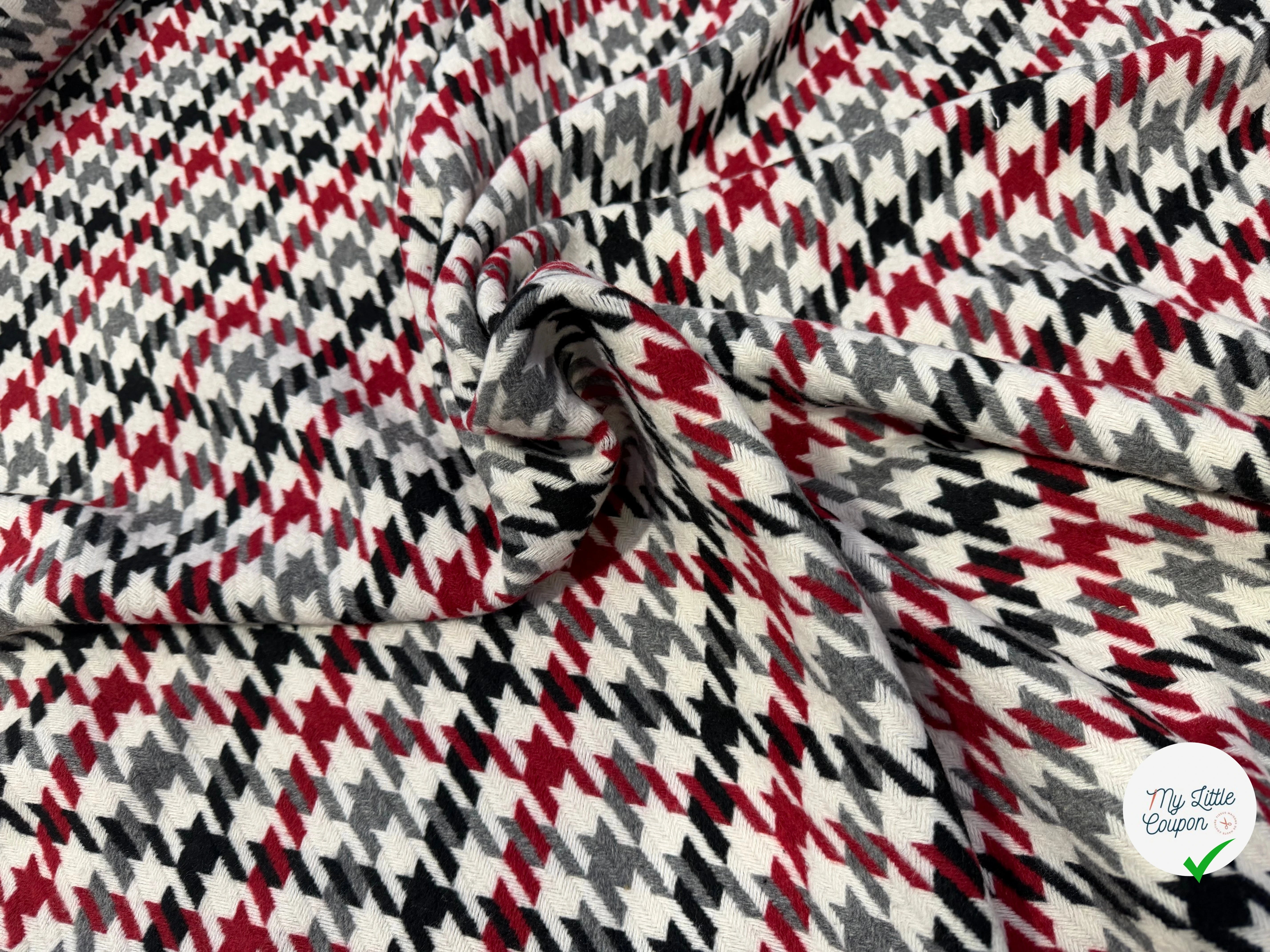 TISSU POUR MANTEAU PIED DE COQ NOIR BLANC ROUGE GRIS - My Little Coupon