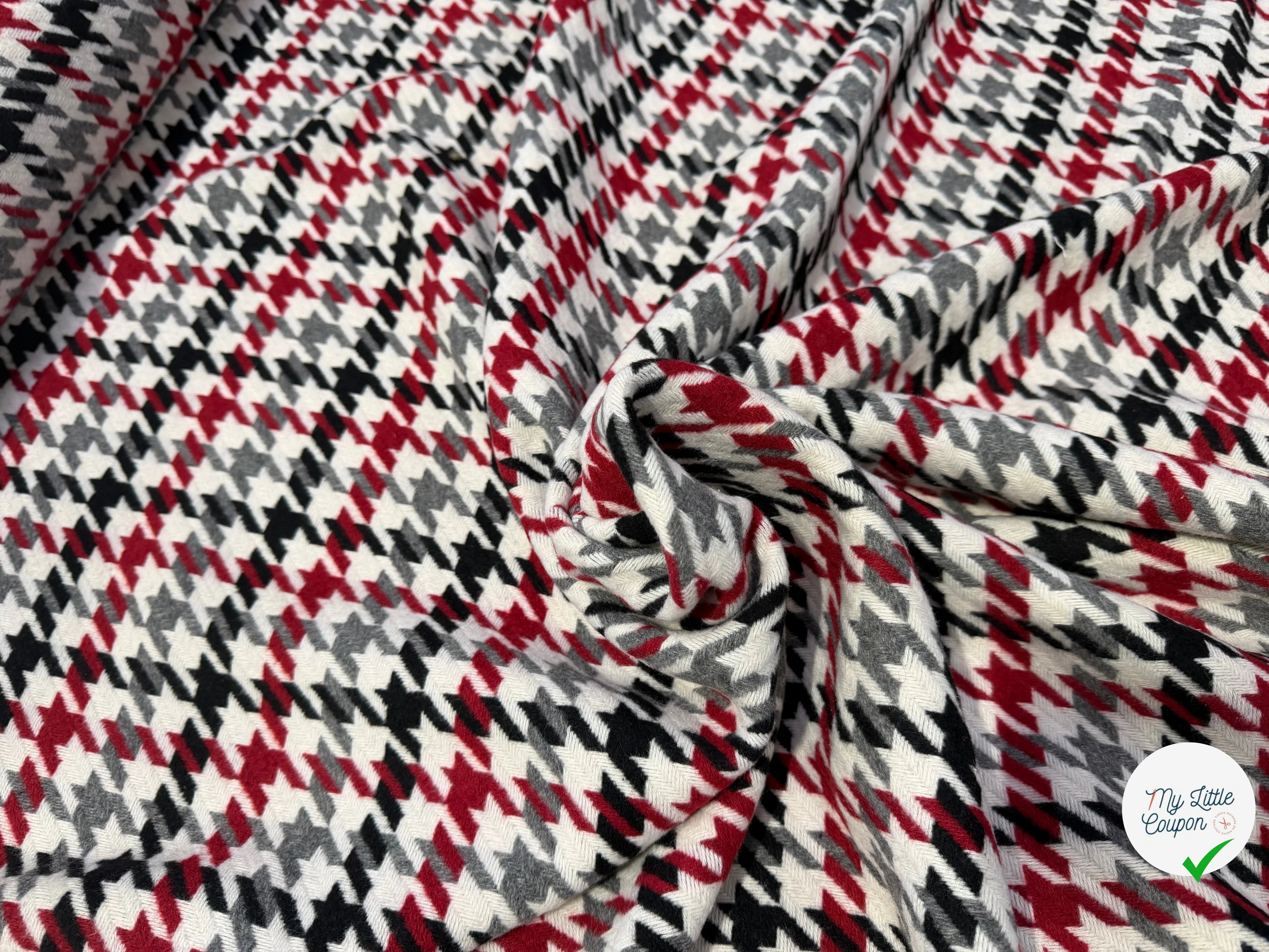 TISSU POUR MANTEAU PIED DE COQ NOIR BLANC ROUGE GRIS - My Little Coupon