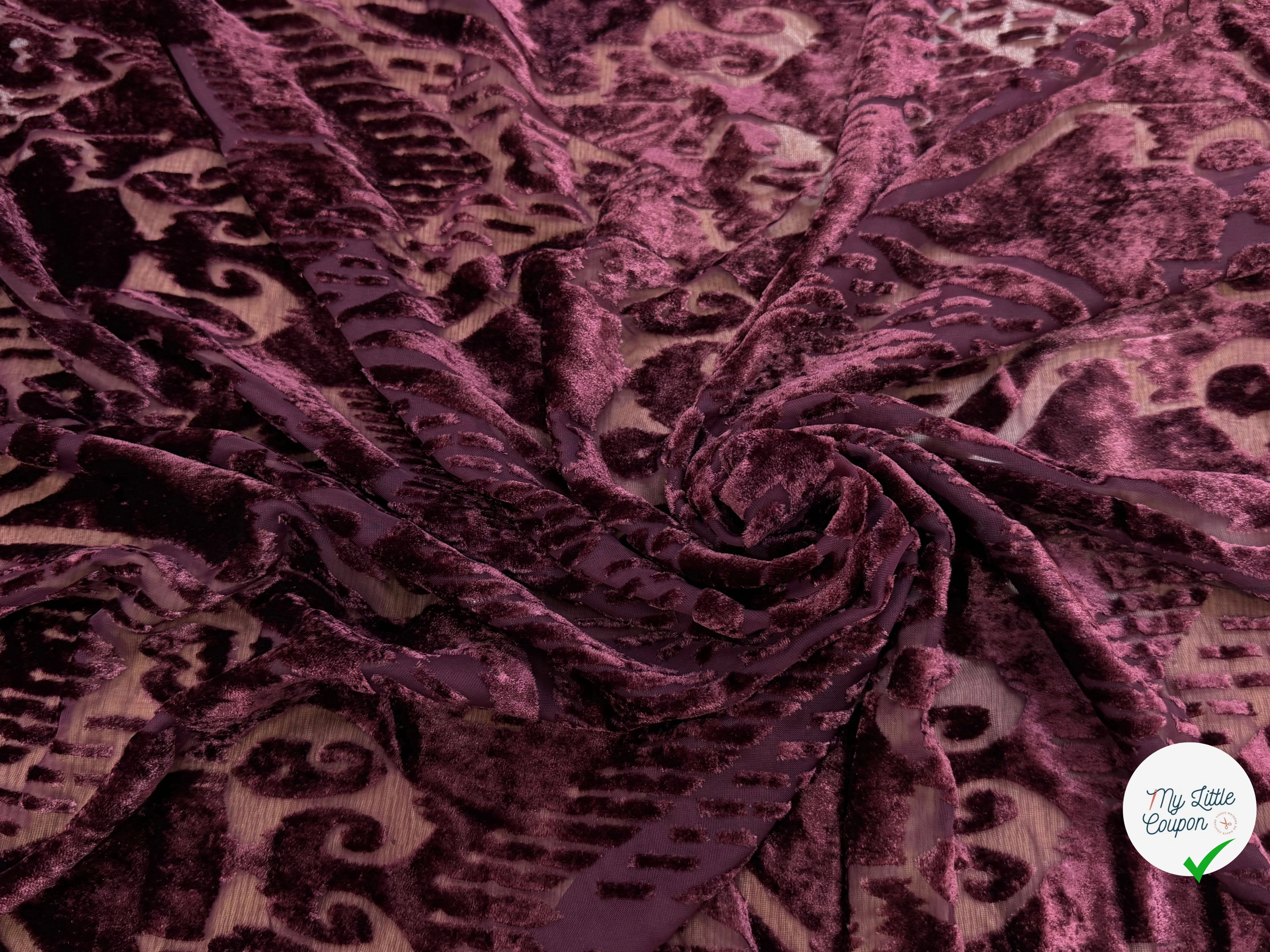 TISSU VELOURS DÉVORÉ BORDEAUX - My Little Coupon