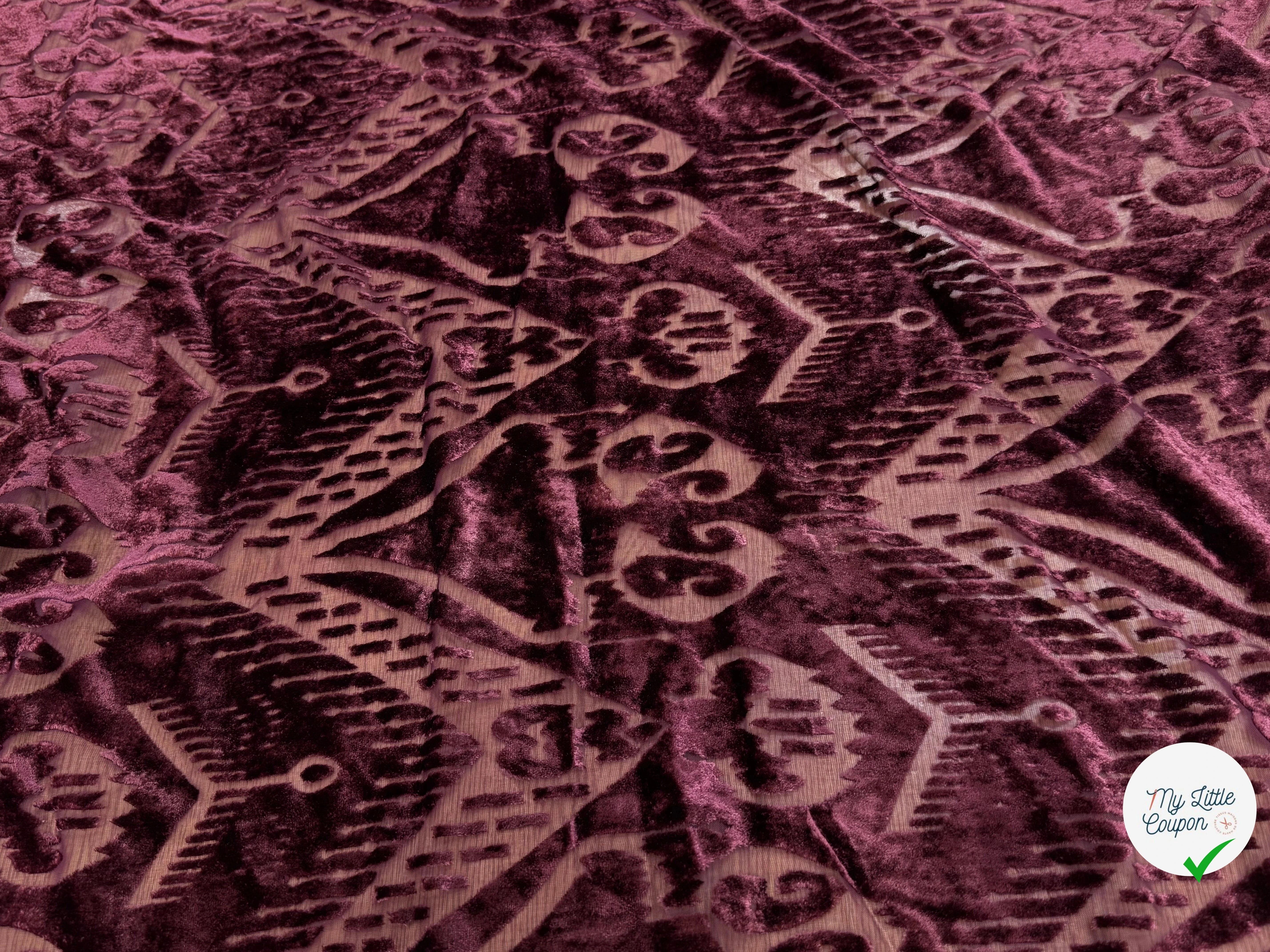 TISSU VELOURS DÉVORÉ BORDEAUX - My Little Coupon