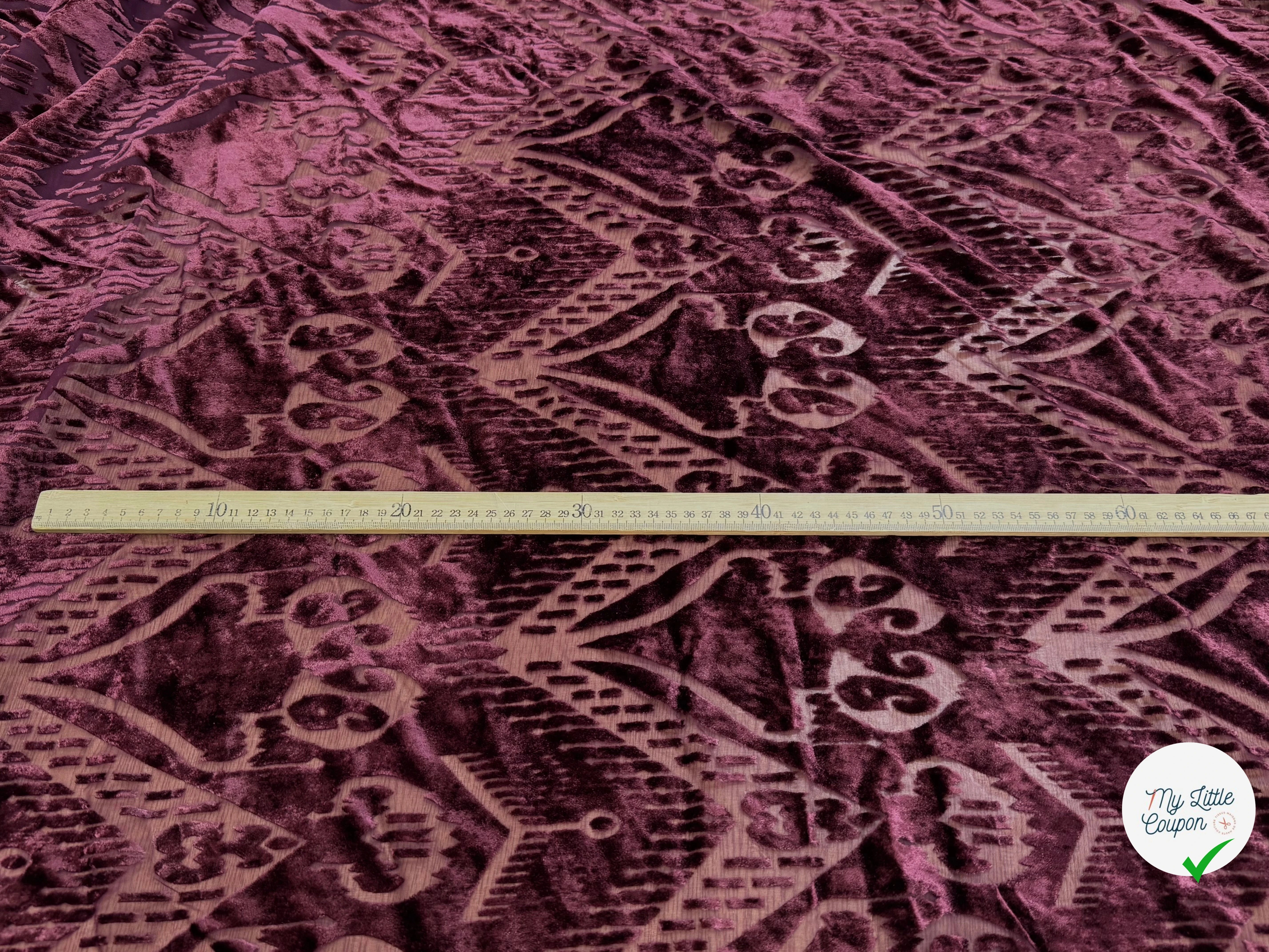 TISSU VELOURS DÉVORÉ BORDEAUX - My Little Coupon