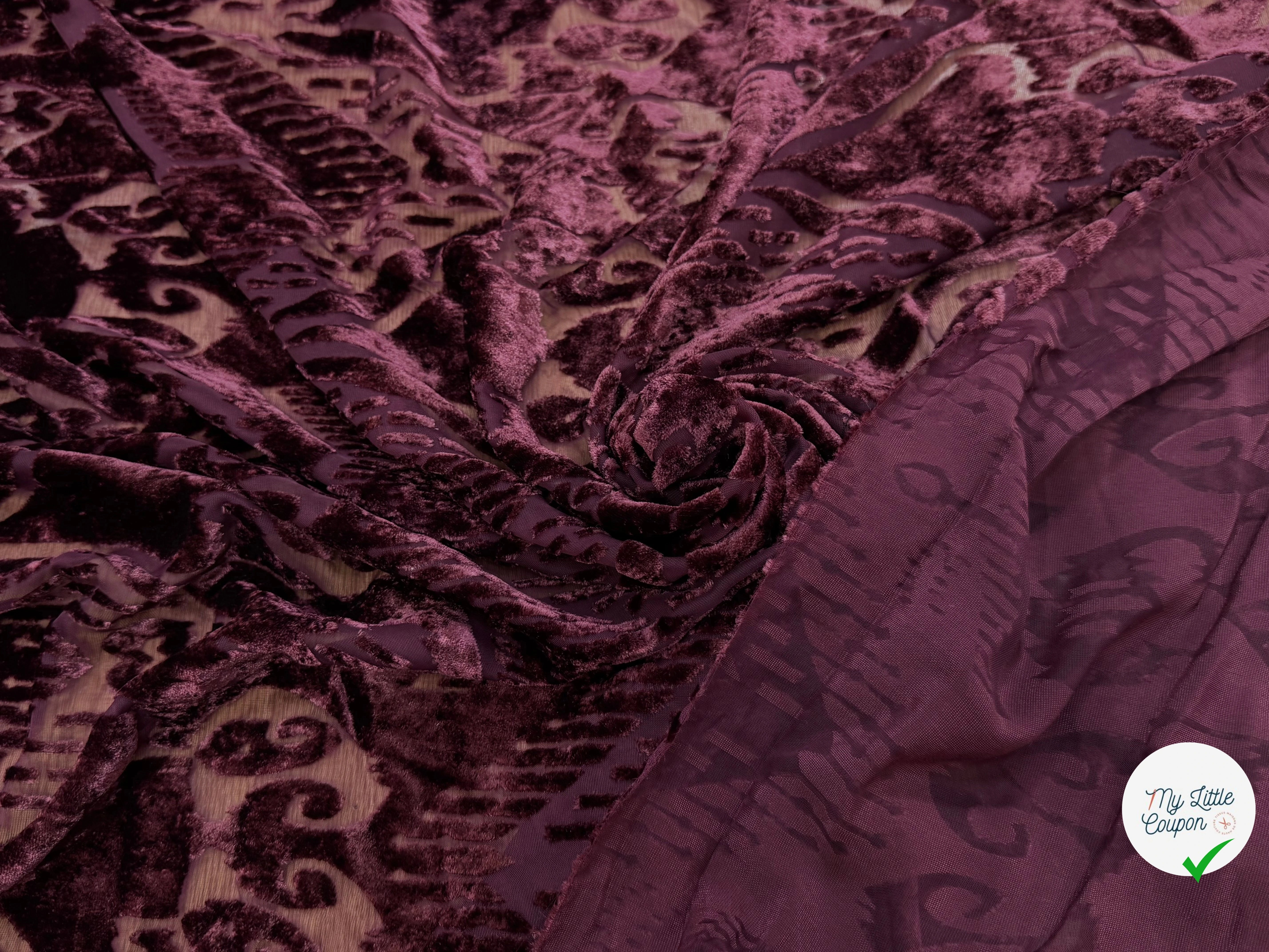 TISSU VELOURS DÉVORÉ BORDEAUX - My Little Coupon