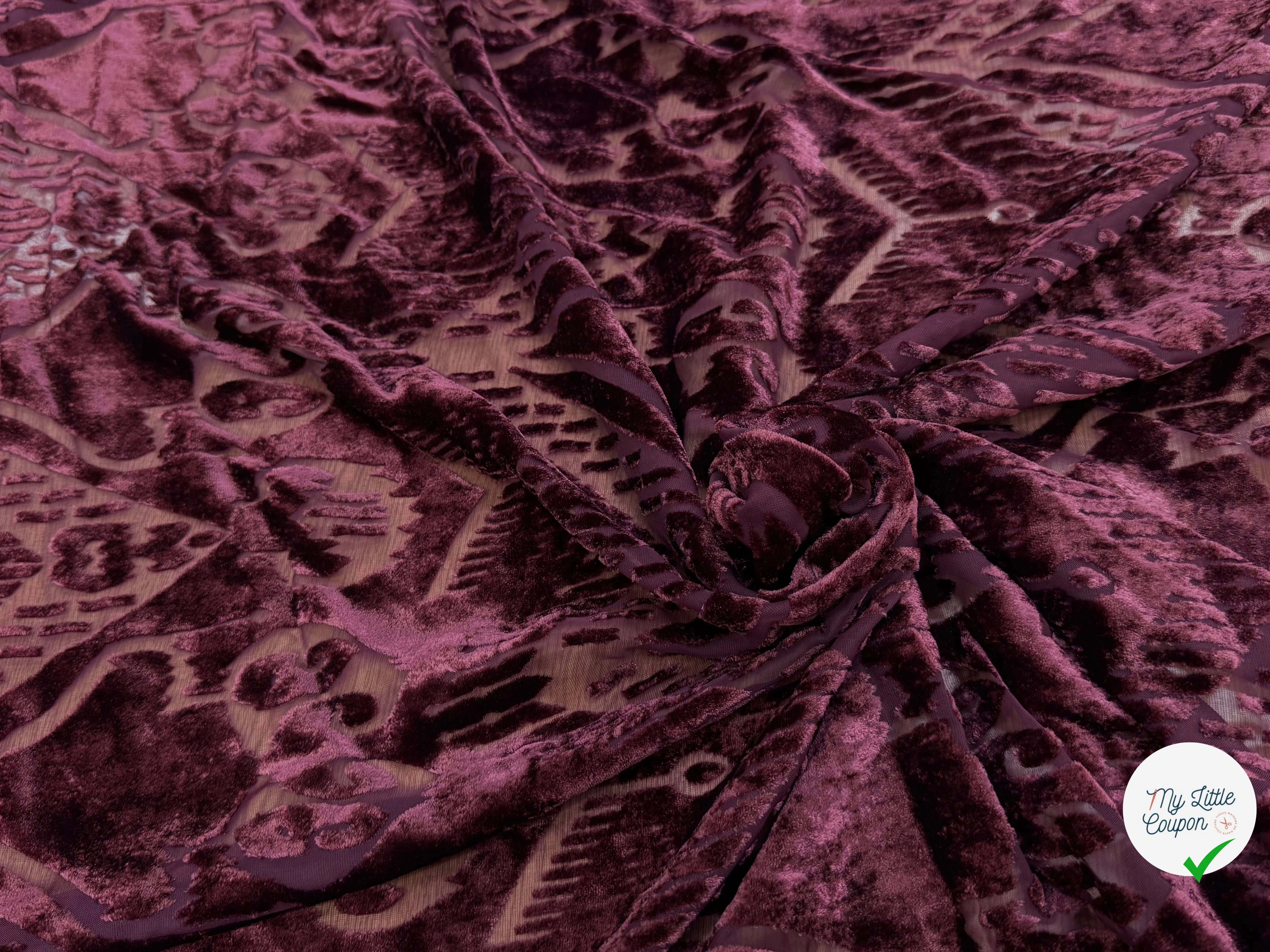 TISSU VELOURS DÉVORÉ BORDEAUX - My Little Coupon