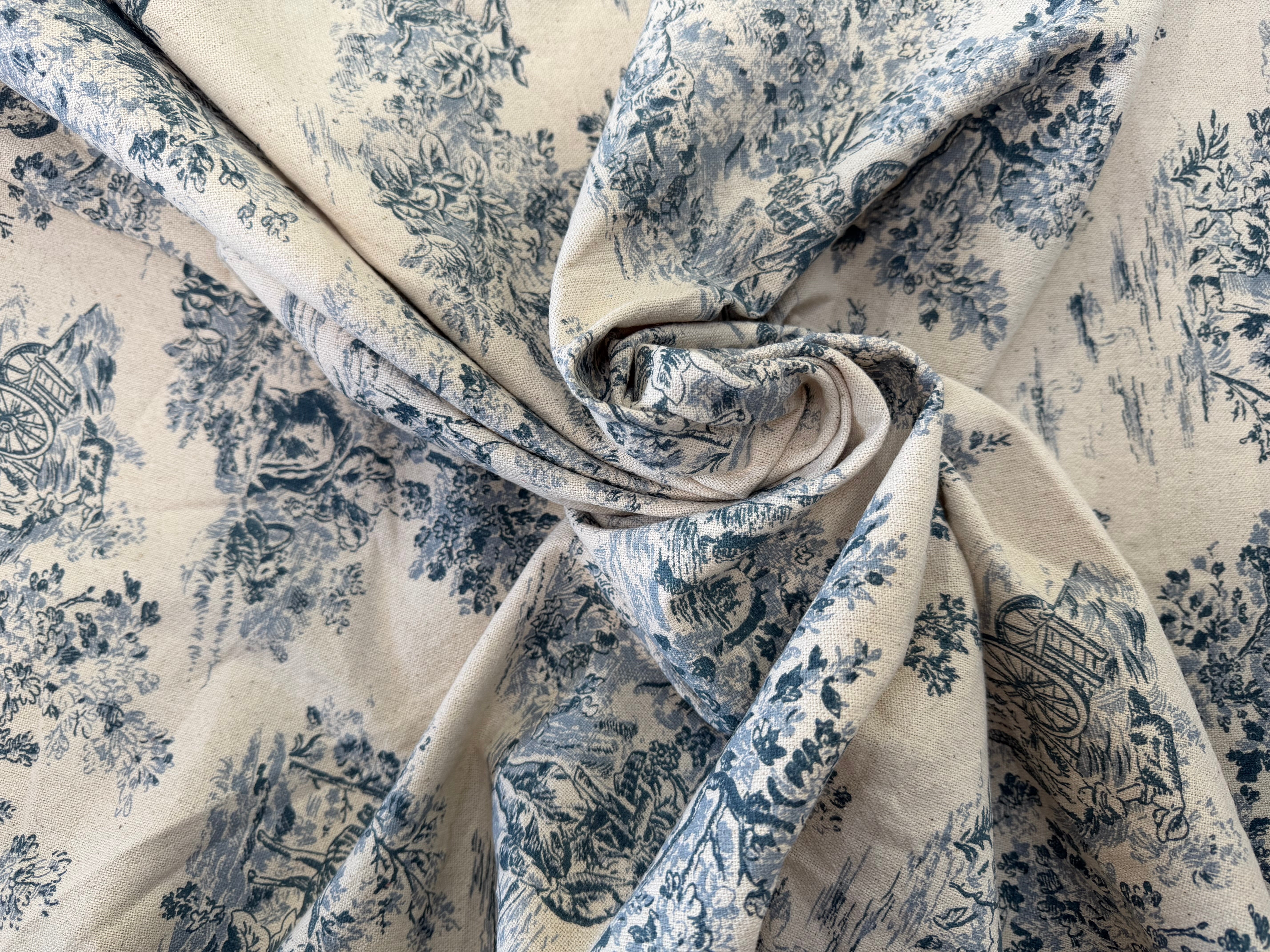 TOILE COTON GABRIELLE EFFET LIN BLEU - My Little Coupon