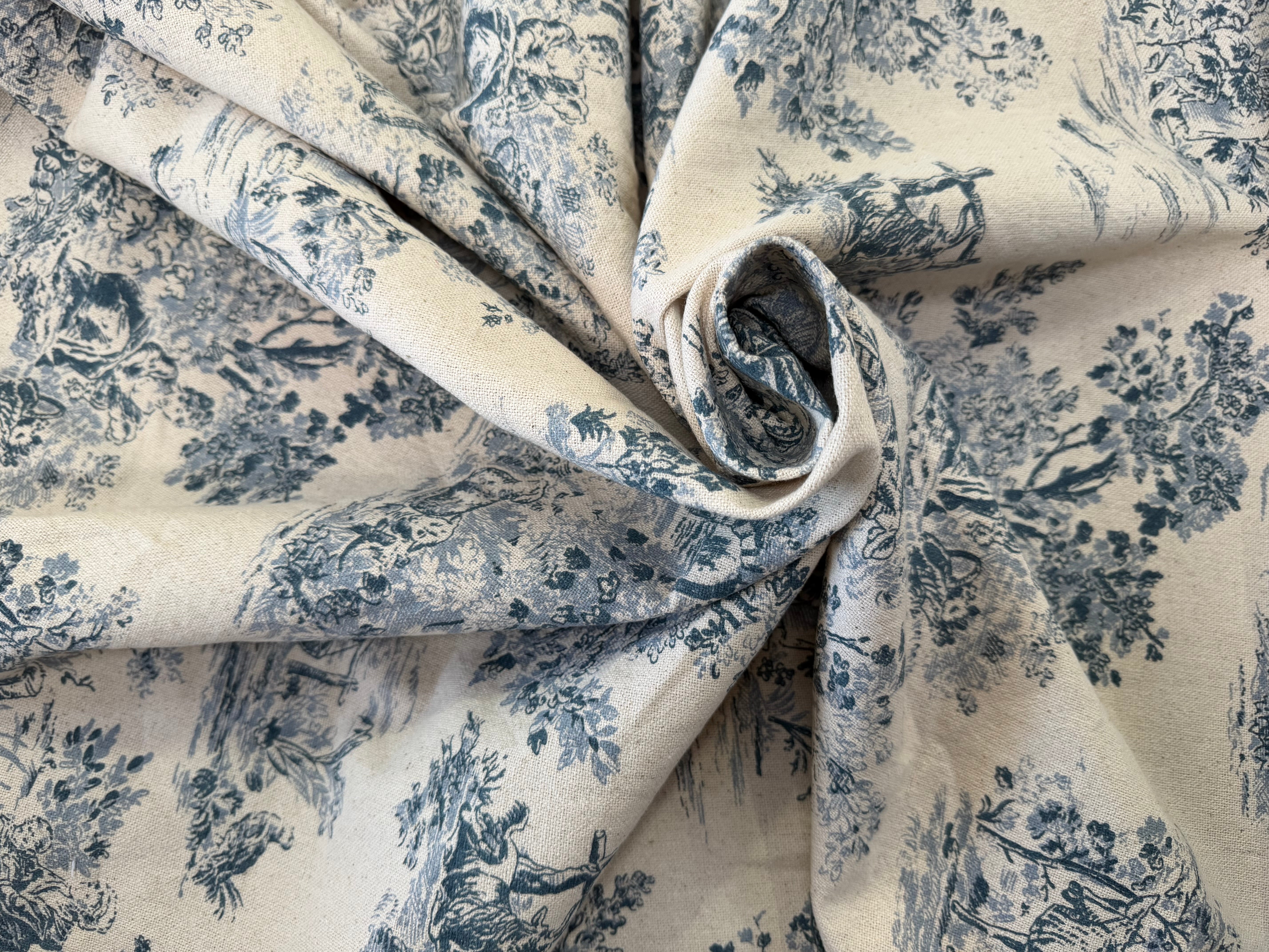 TOILE COTON GABRIELLE EFFET LIN BLEU - My Little Coupon